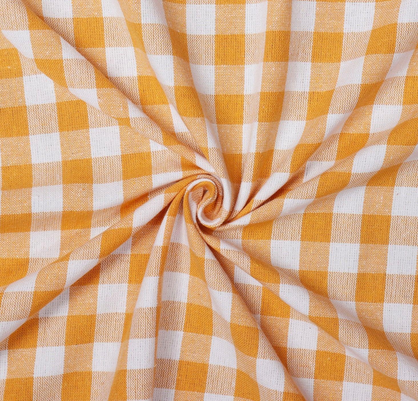 Cotton Checkered Bedsheet with Pillow Covers (Yellow)