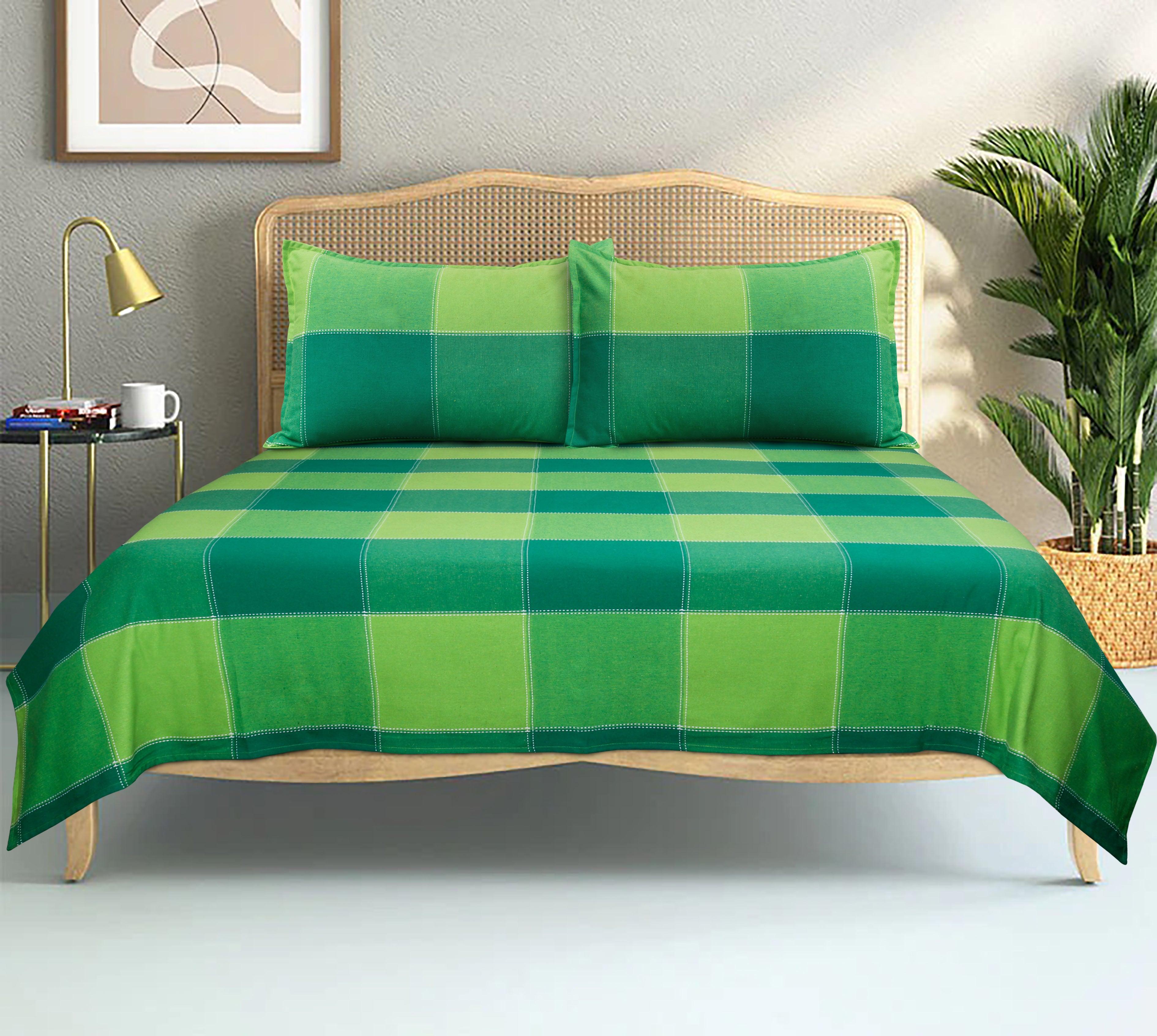Cotton Double Checkered Bedsheet with 2 Pillow Covers (Pack of 3)