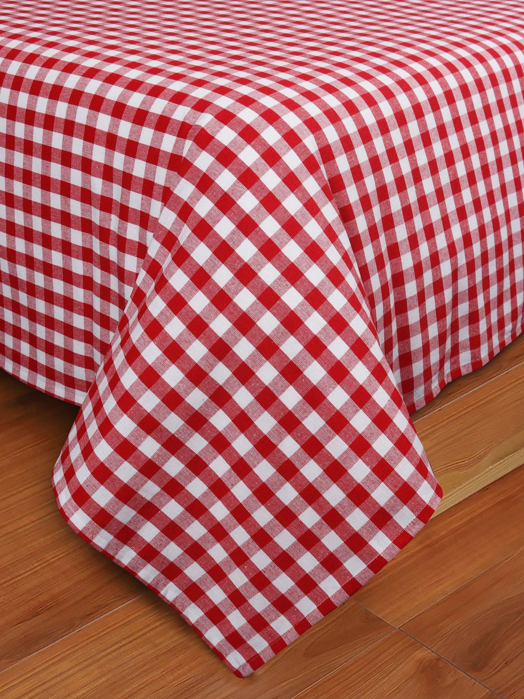 Cotton Checkered Bedsheet with Pillow Covers (Red)