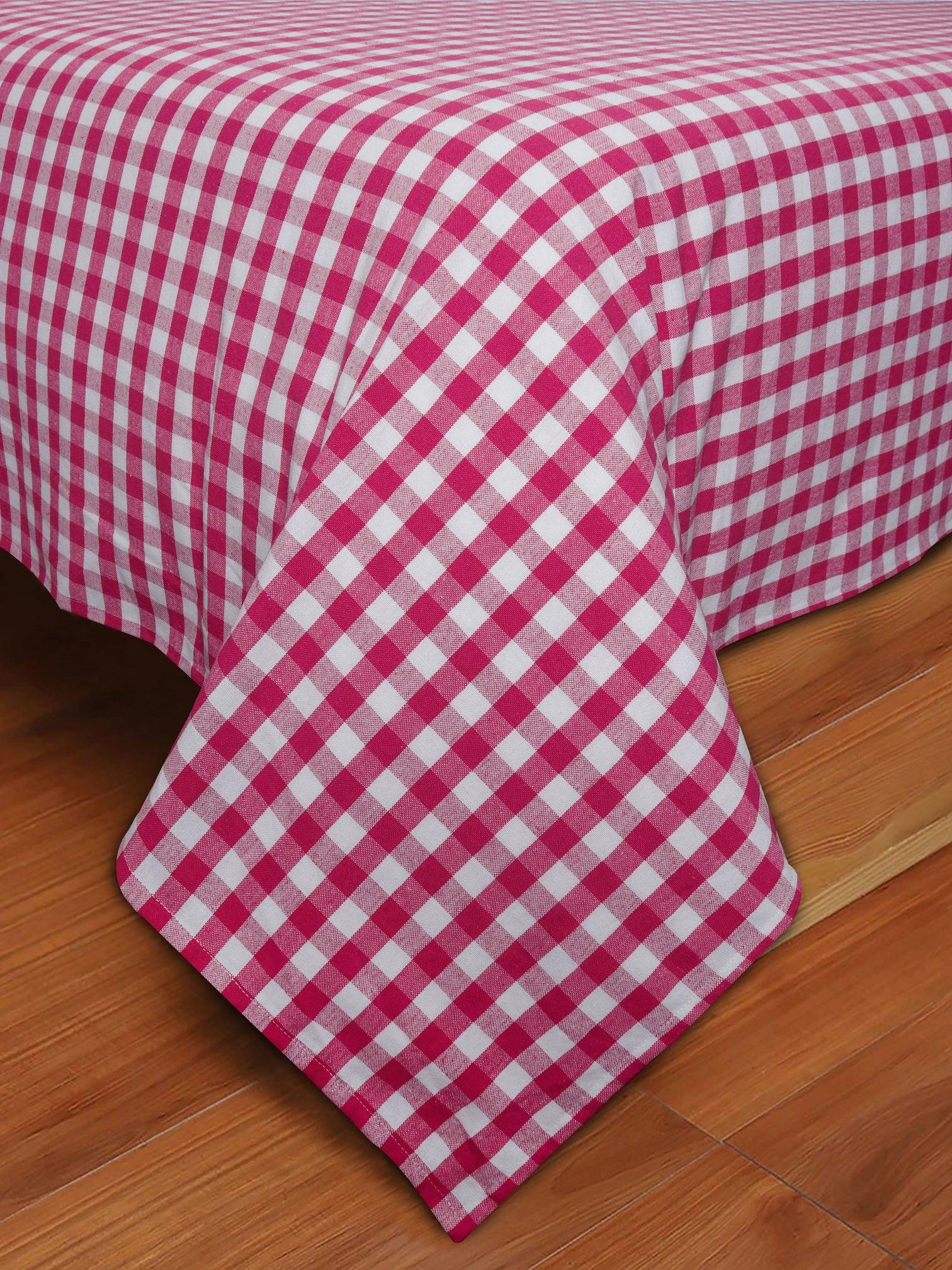 Cotton Checkered Bedsheet with Pillow Covers (Pink)