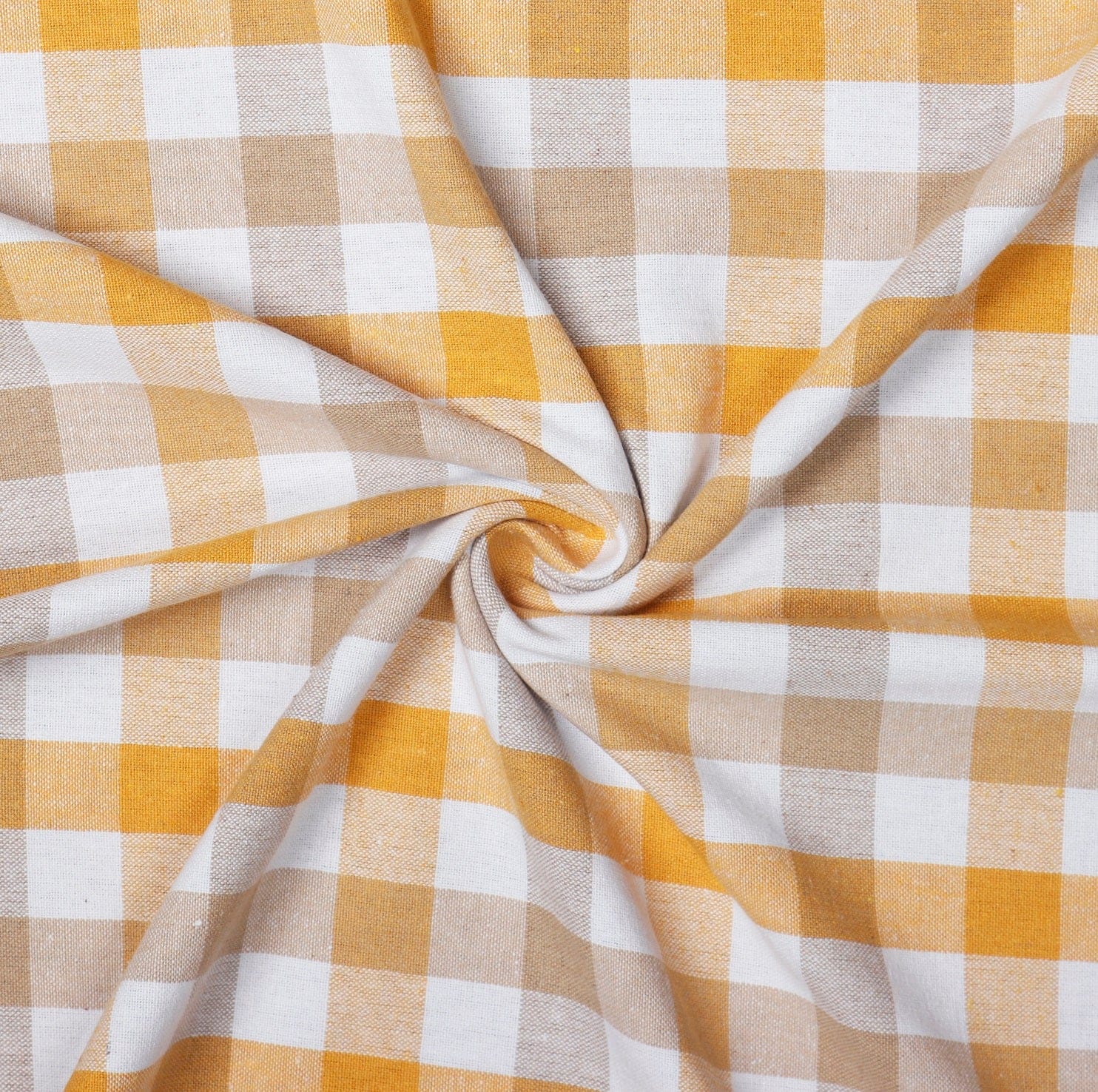 Cotton Checkered Bedsheet with Pillow Covers (Yellow, Beige)