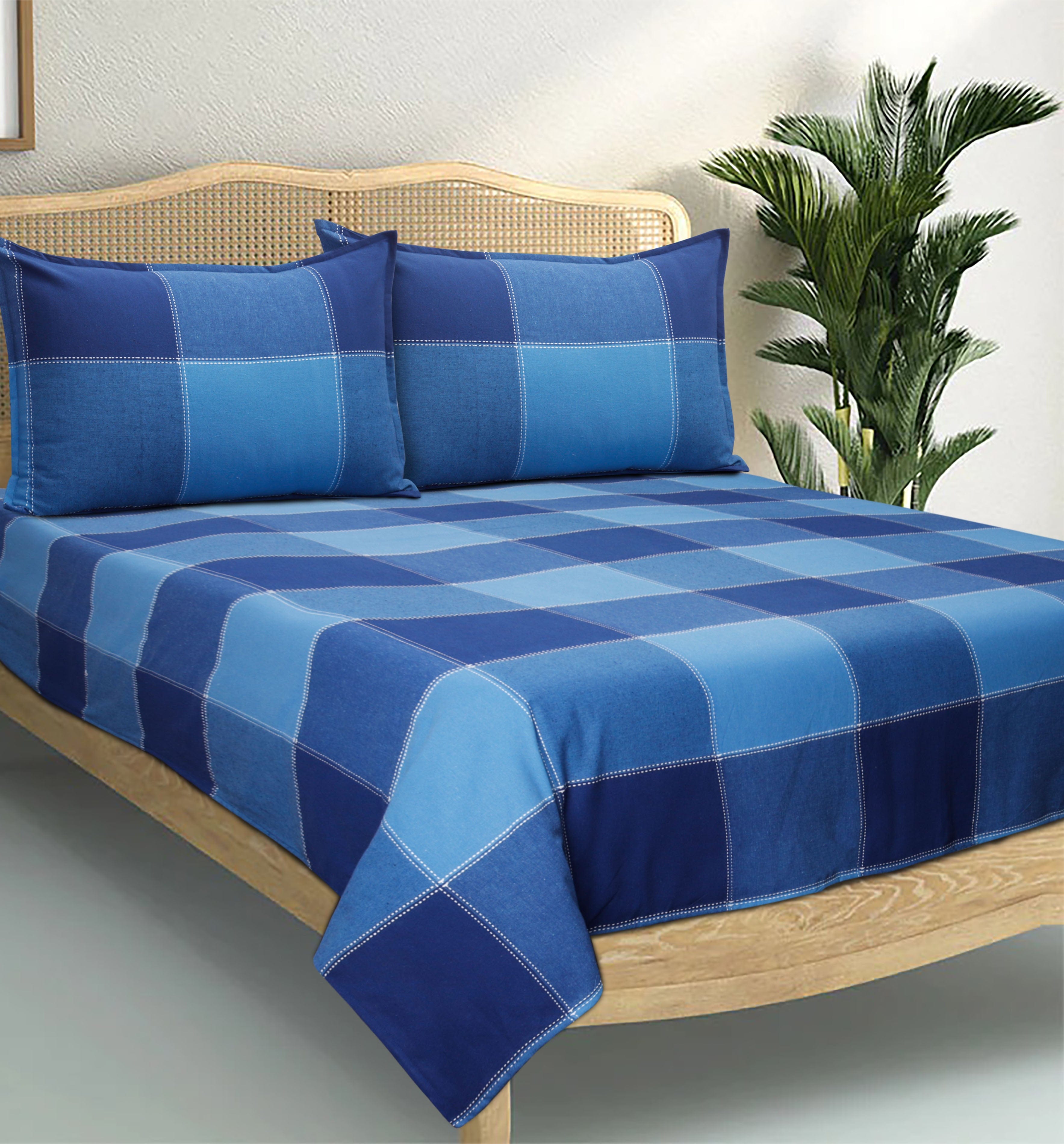 Cotton Double Checkered Bedsheet with 2 Pillow Covers (Pack of 3)