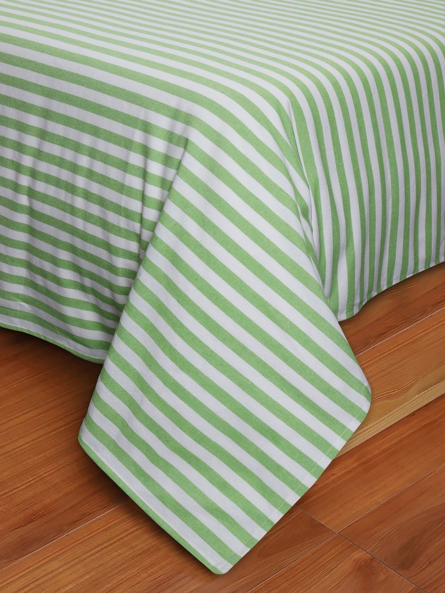 Cotton Striped Bedsheet with Pillow Covers (Green)