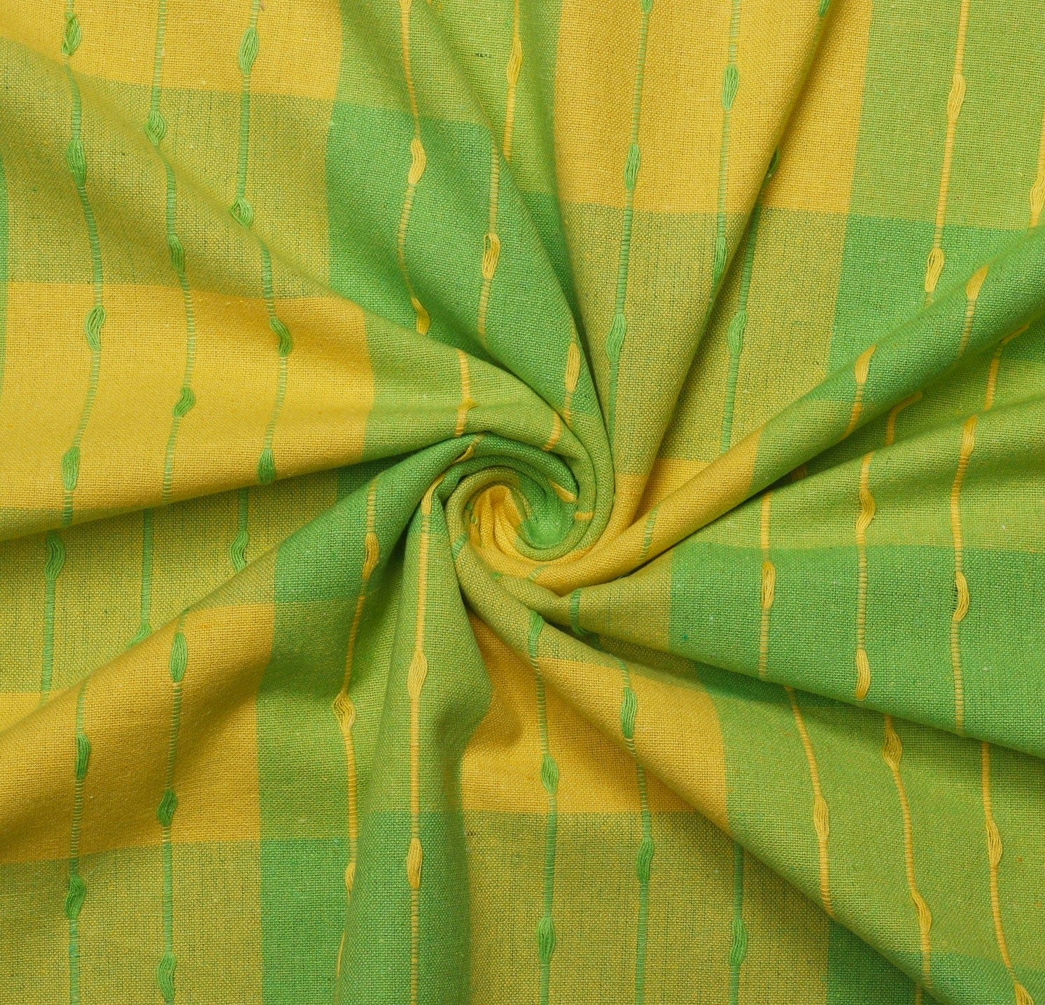 Cotton Designer Dobby Checkered Bedsheet with Pillow Covers (Green, Yellow)