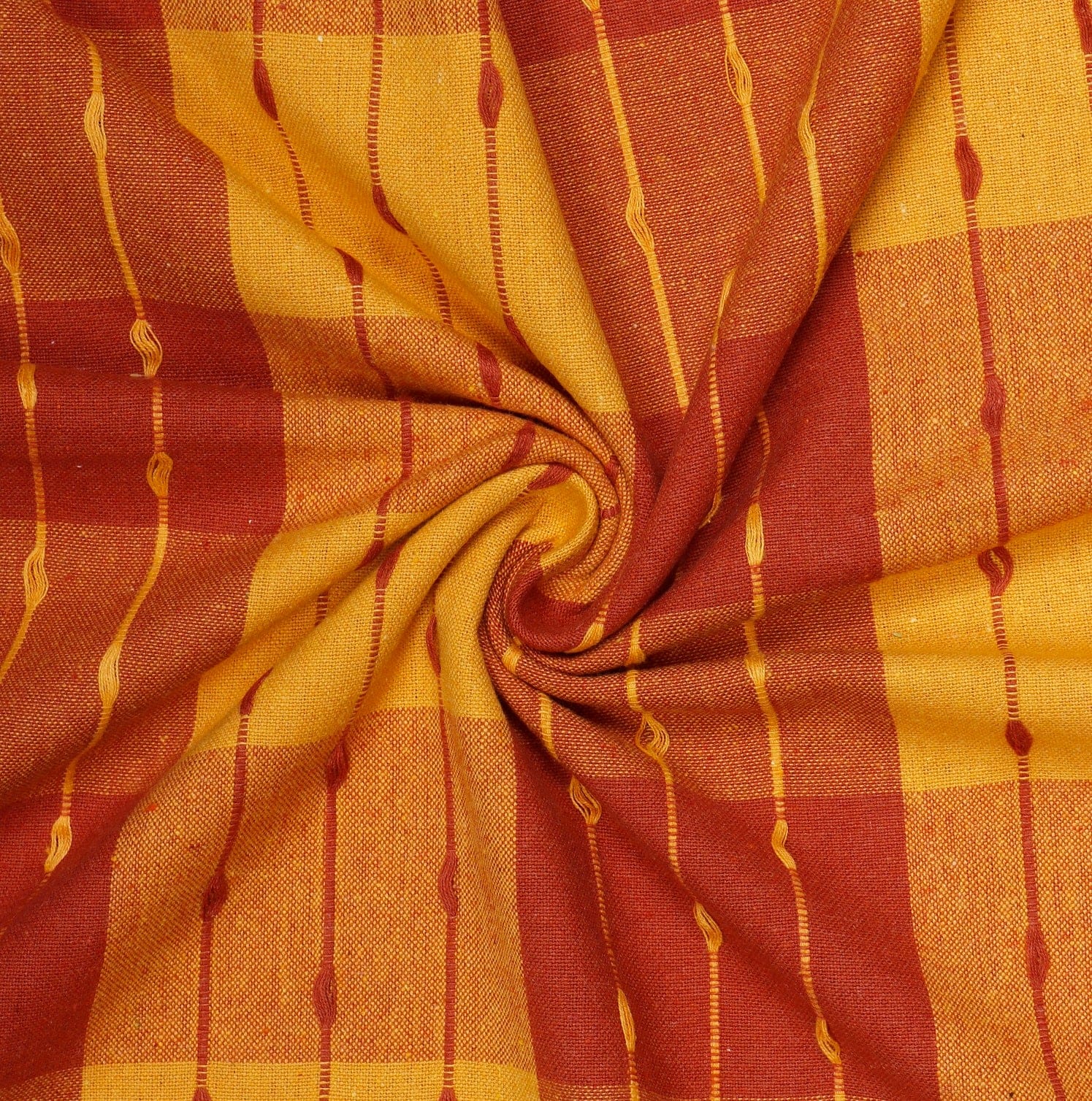 Cotton Designer Dobby Checkered Bedsheet with Pillow Covers (Maroon, Yellow)