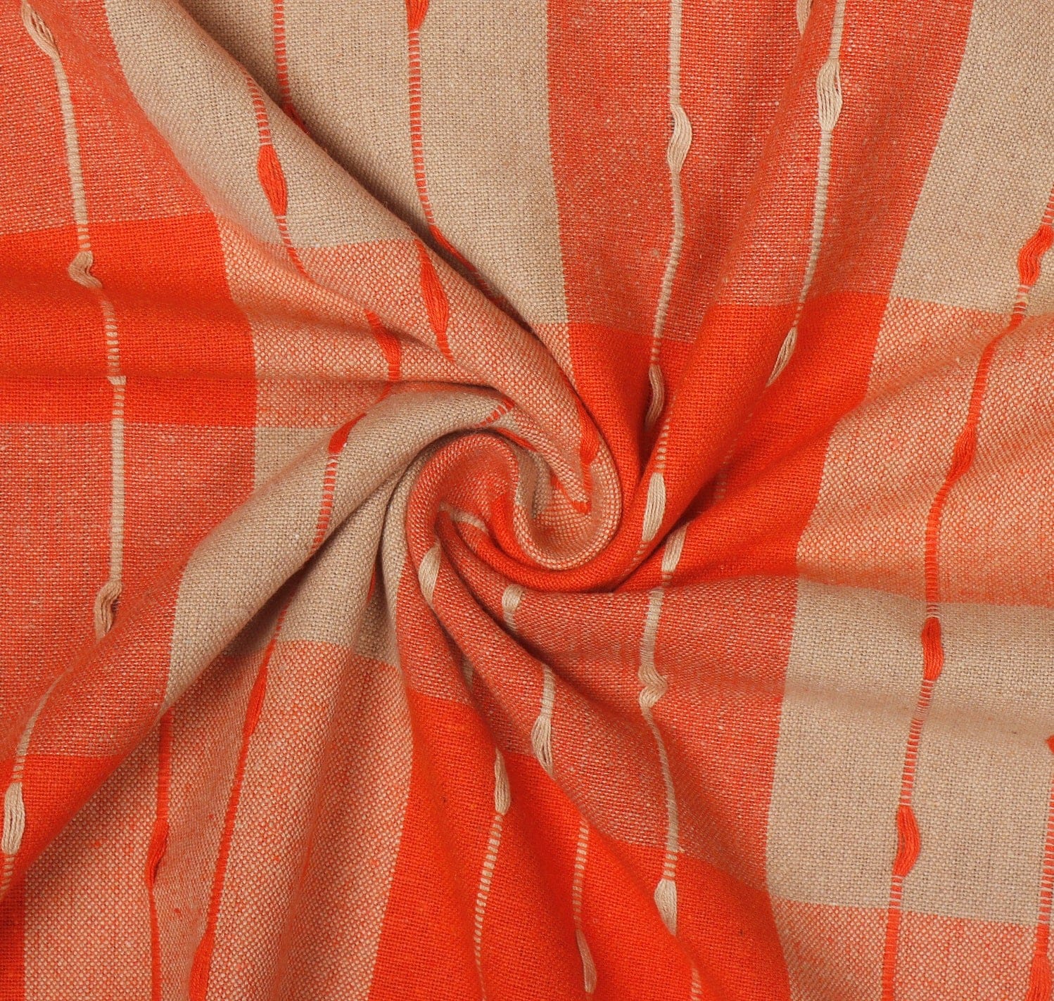 Cotton Designer Dobby Checkered Bedsheet with Pillow Covers (Orange, Beige)