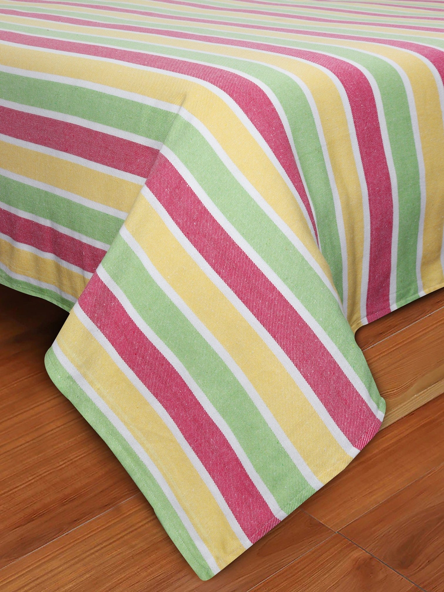 Cotton Designer Striped Bedsheet with Pillow Covers (Pink, Yellow, Green)