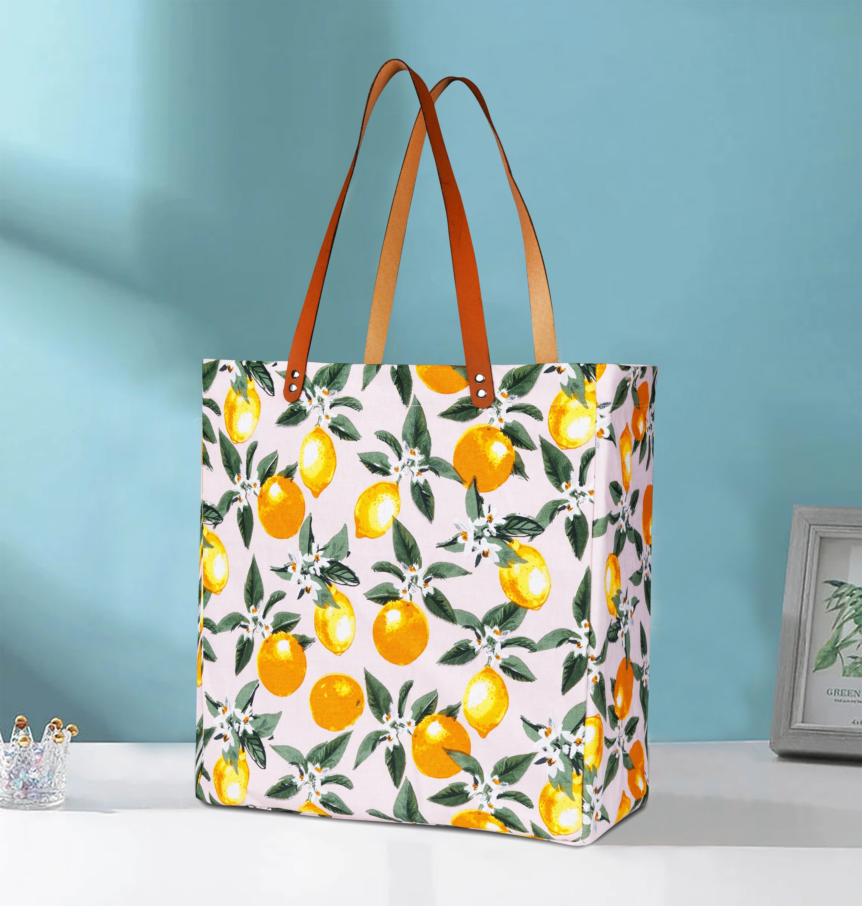 Cotton Canvas Orange Lemon Digital Printed Shopping Tote Bags