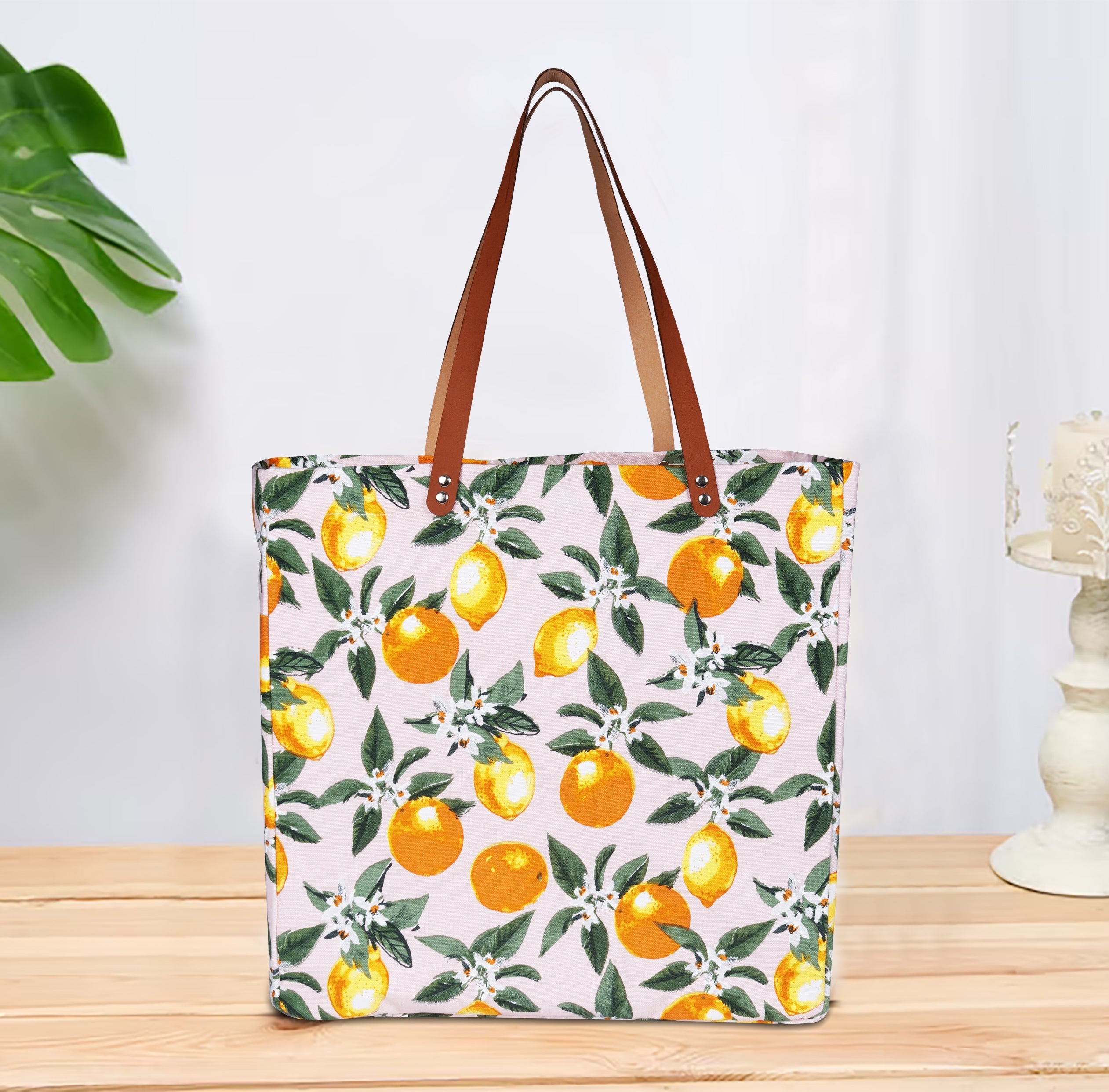 Cotton Canvas Orange Lemon Digital Printed Shopping Tote Bags