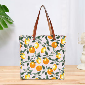 Cotton Canvas Orange Lemon Digital Printed Shopping Tote Bags