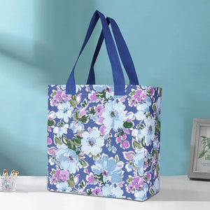 Cotton Canvas Purple Bloom Digital Printed Shopping Tote Bags