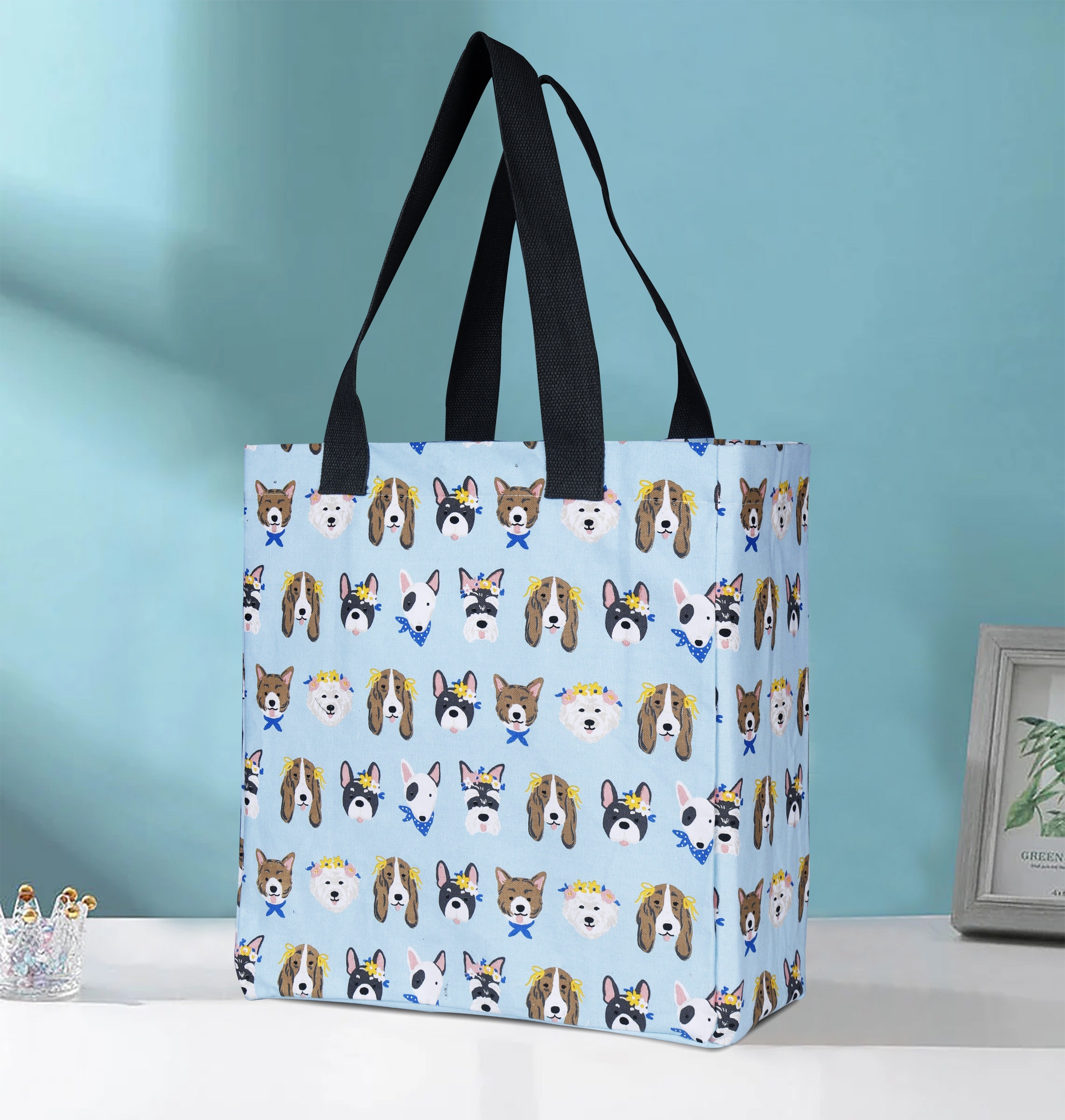 Cotton Canvas Animal Parade Digital Printed Shopping Tote Bags