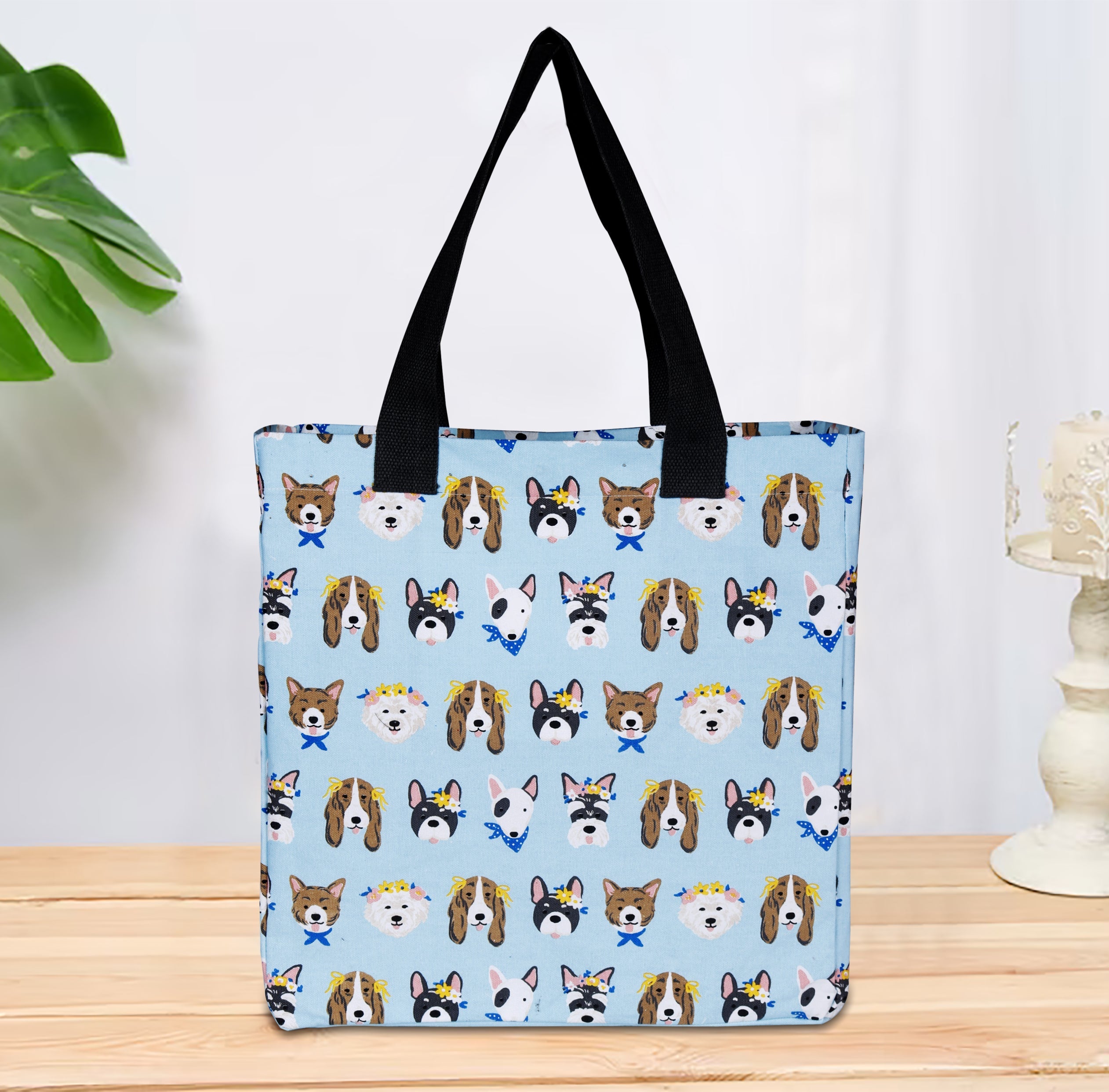 Cotton Canvas Animal Parade Digital Printed Shopping Tote Bags