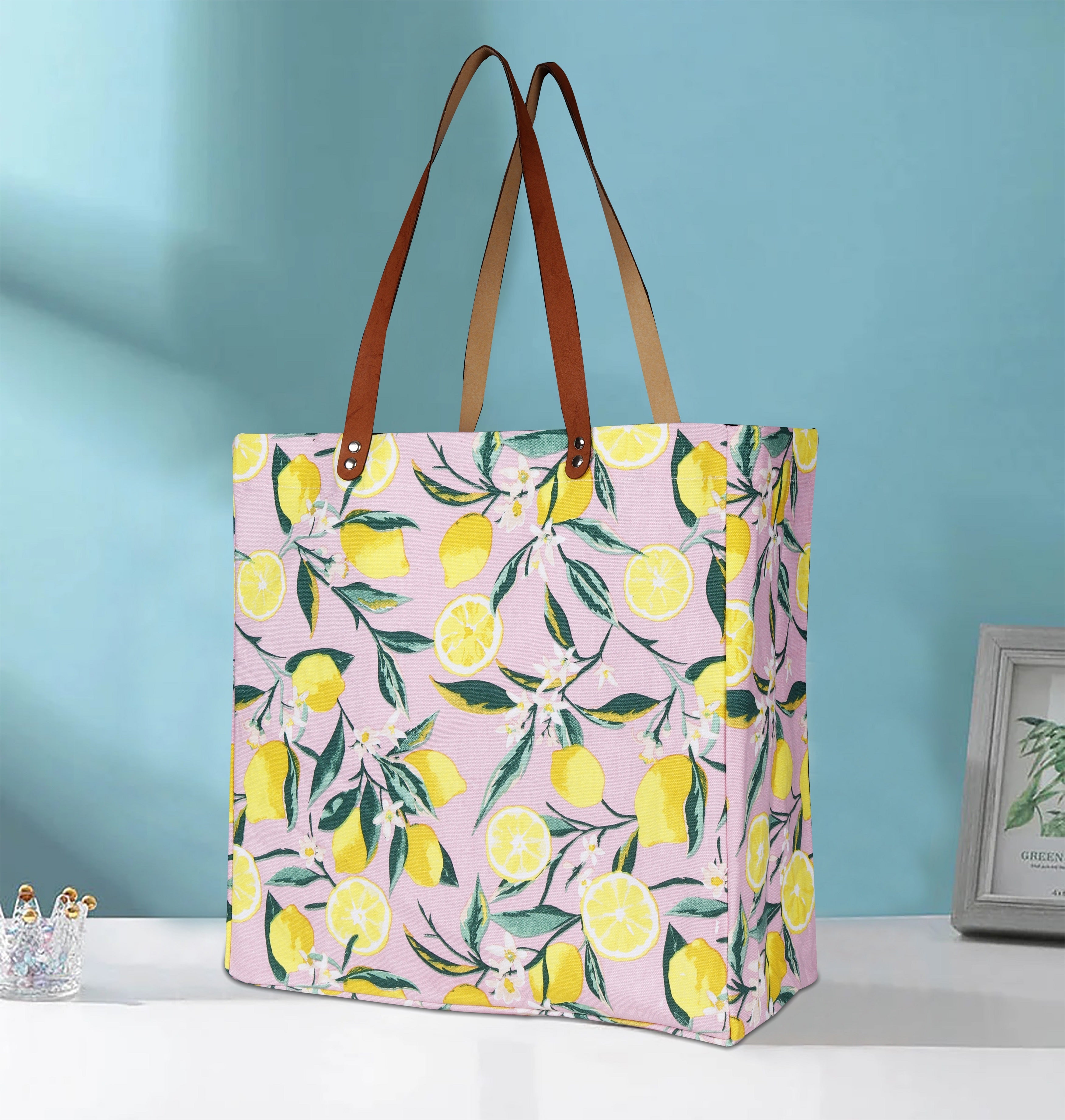 Cotton Canvas Lemon Bliss Digital Printed Shopping Tote Bags