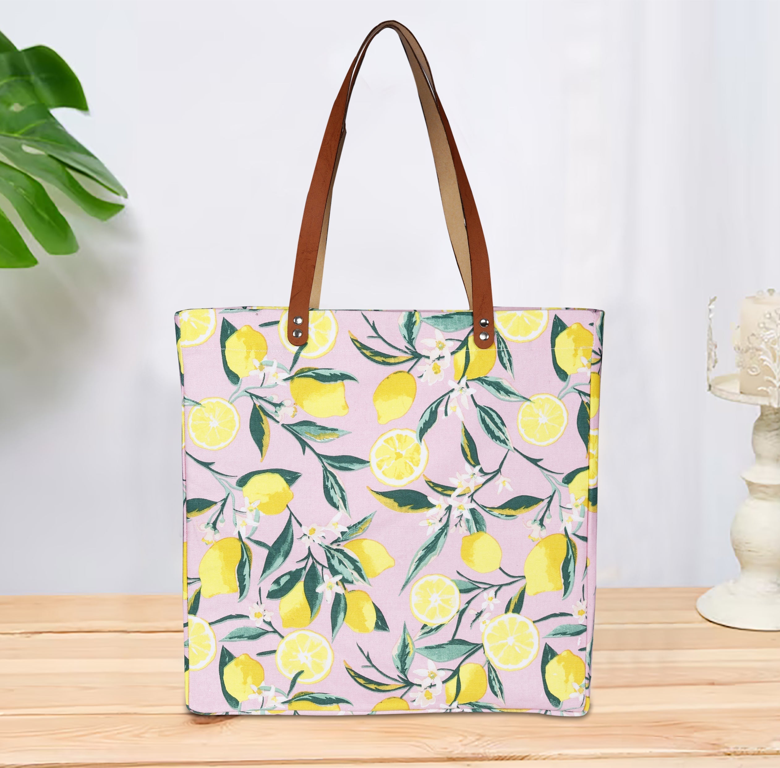 Cotton Canvas Lemon Bliss Digital Printed Shopping Tote Bags