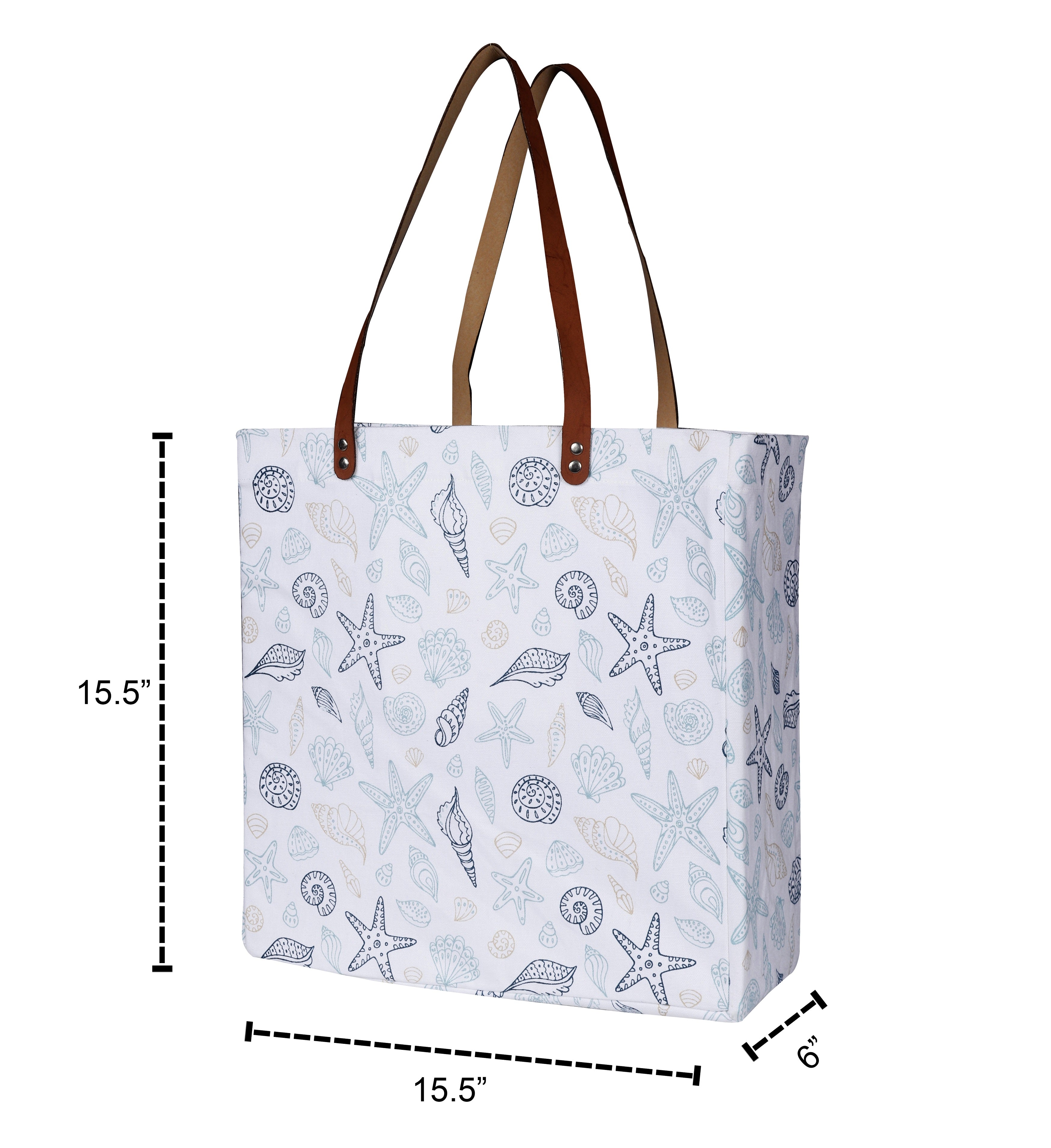 Cotton Canvas Ocean Shells Digital Printed Shopping Tote Bags