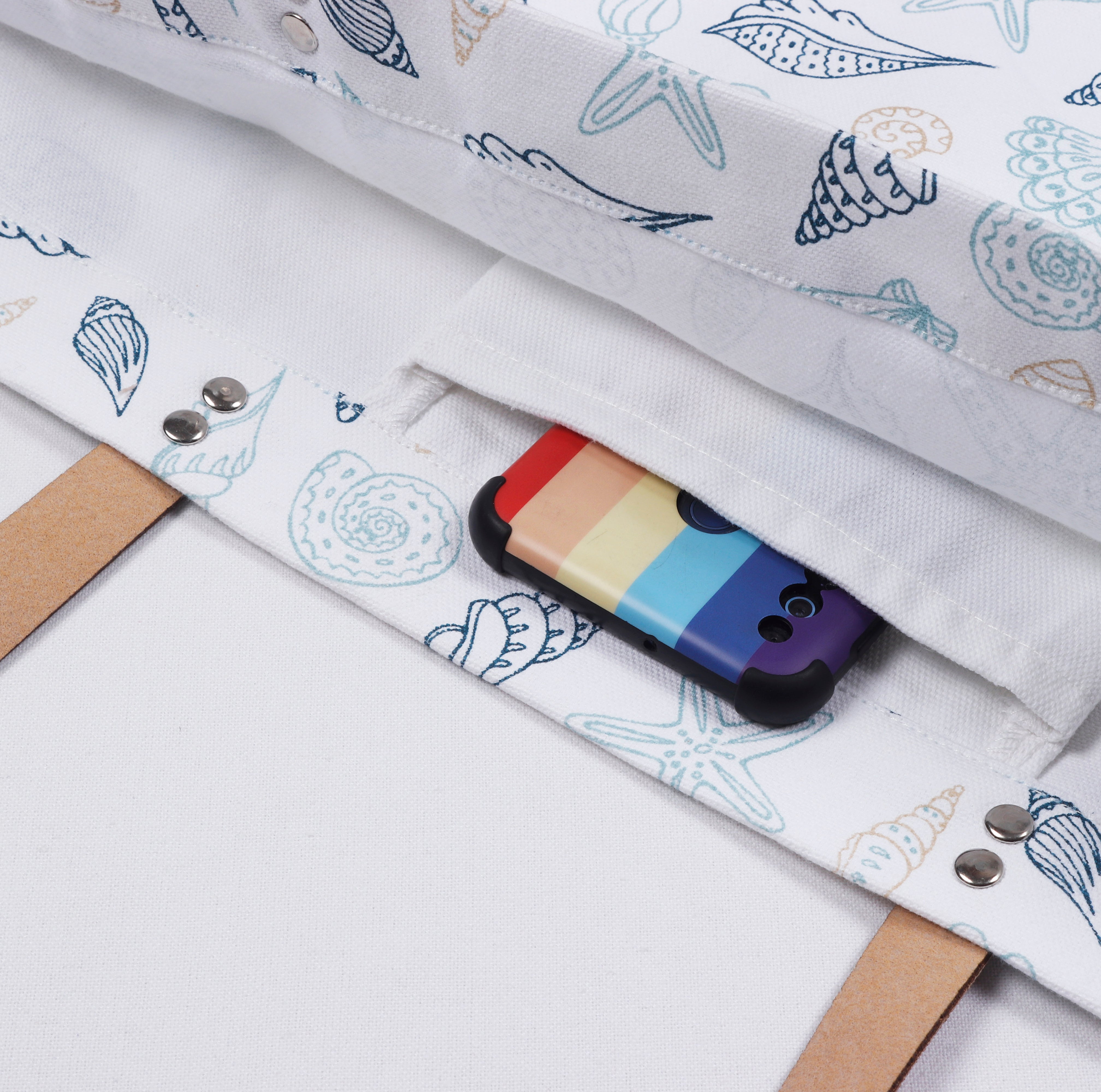 Cotton Canvas Ocean Shells Digital Printed Shopping Tote Bags