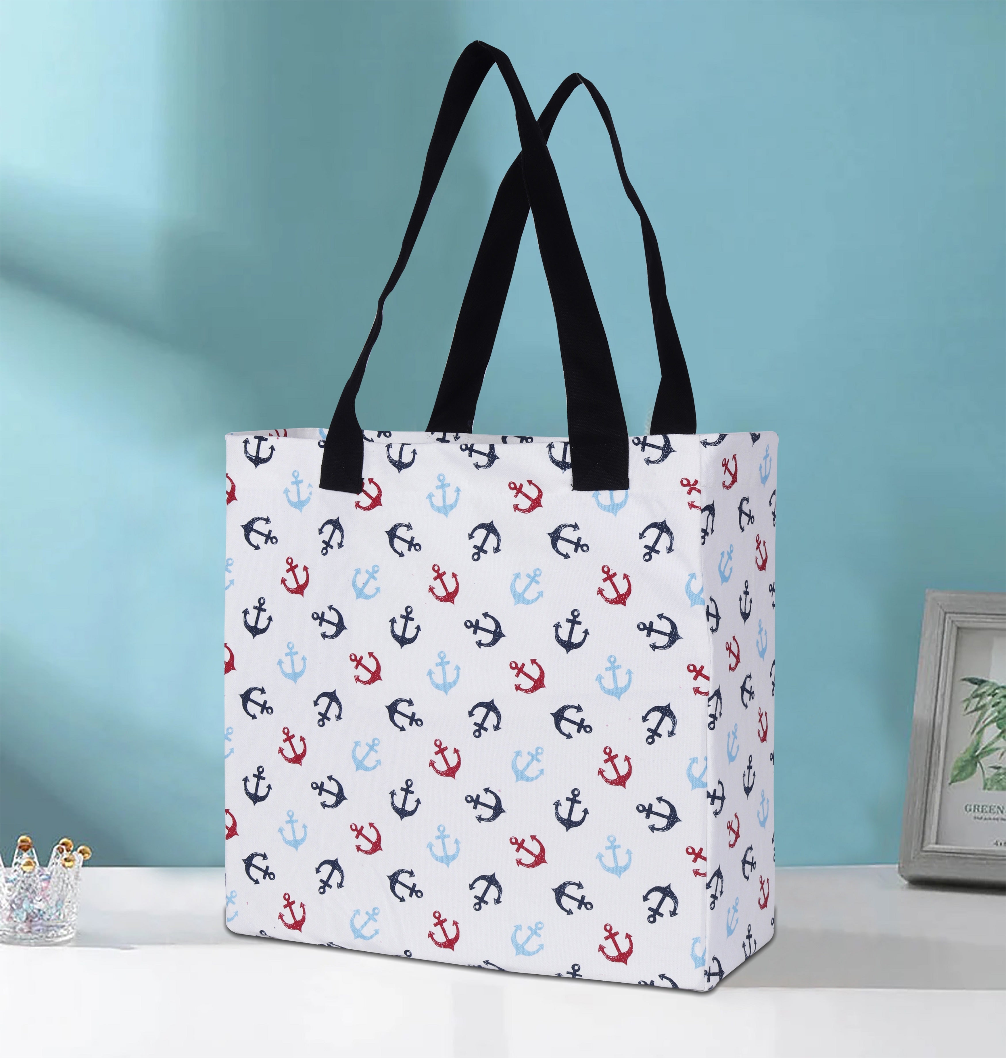 Cotton Canvas Anchors Digital Printed Shopping Tote Bags