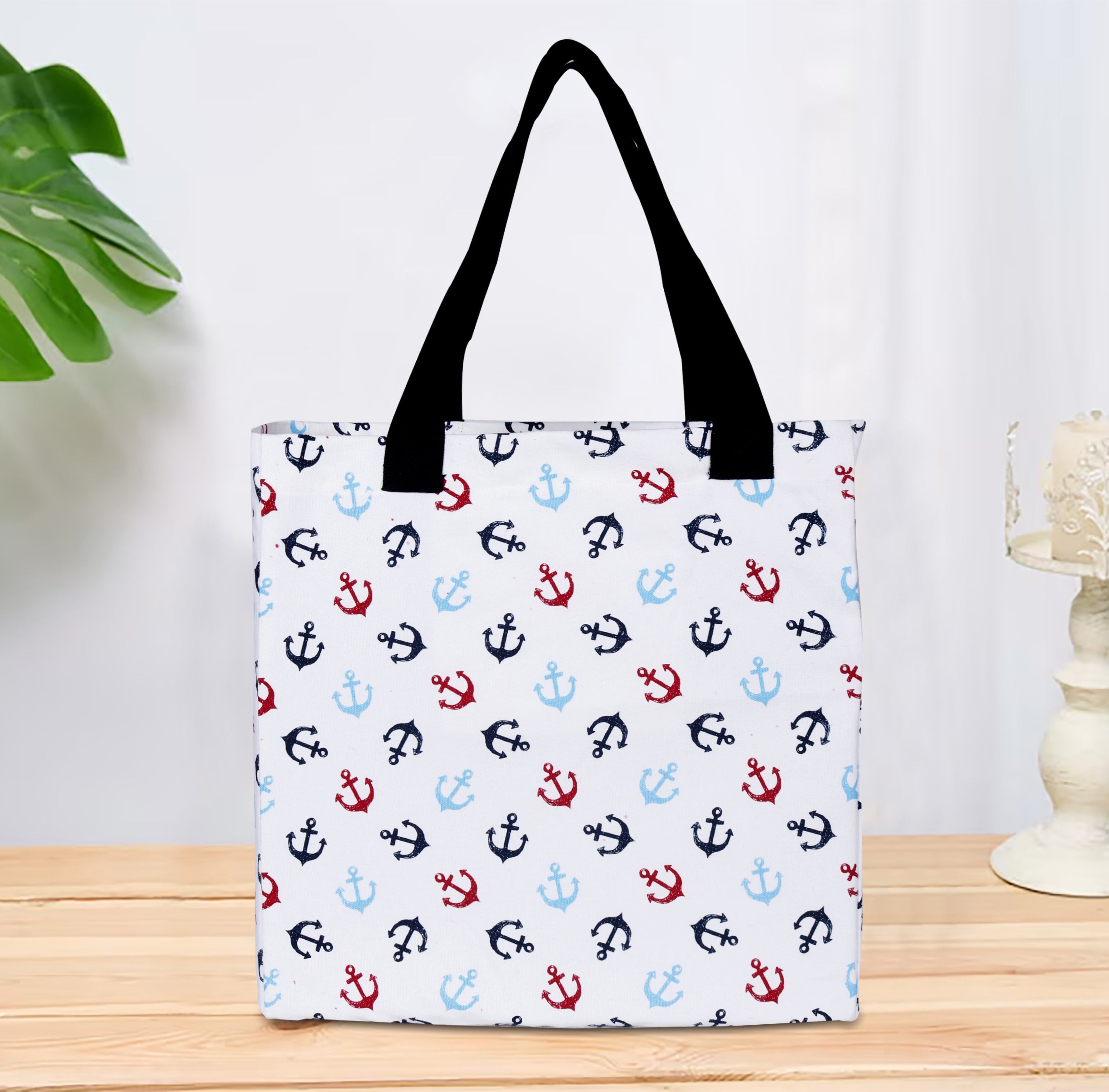 Cotton Canvas Anchors Digital Printed Shopping Tote Bags