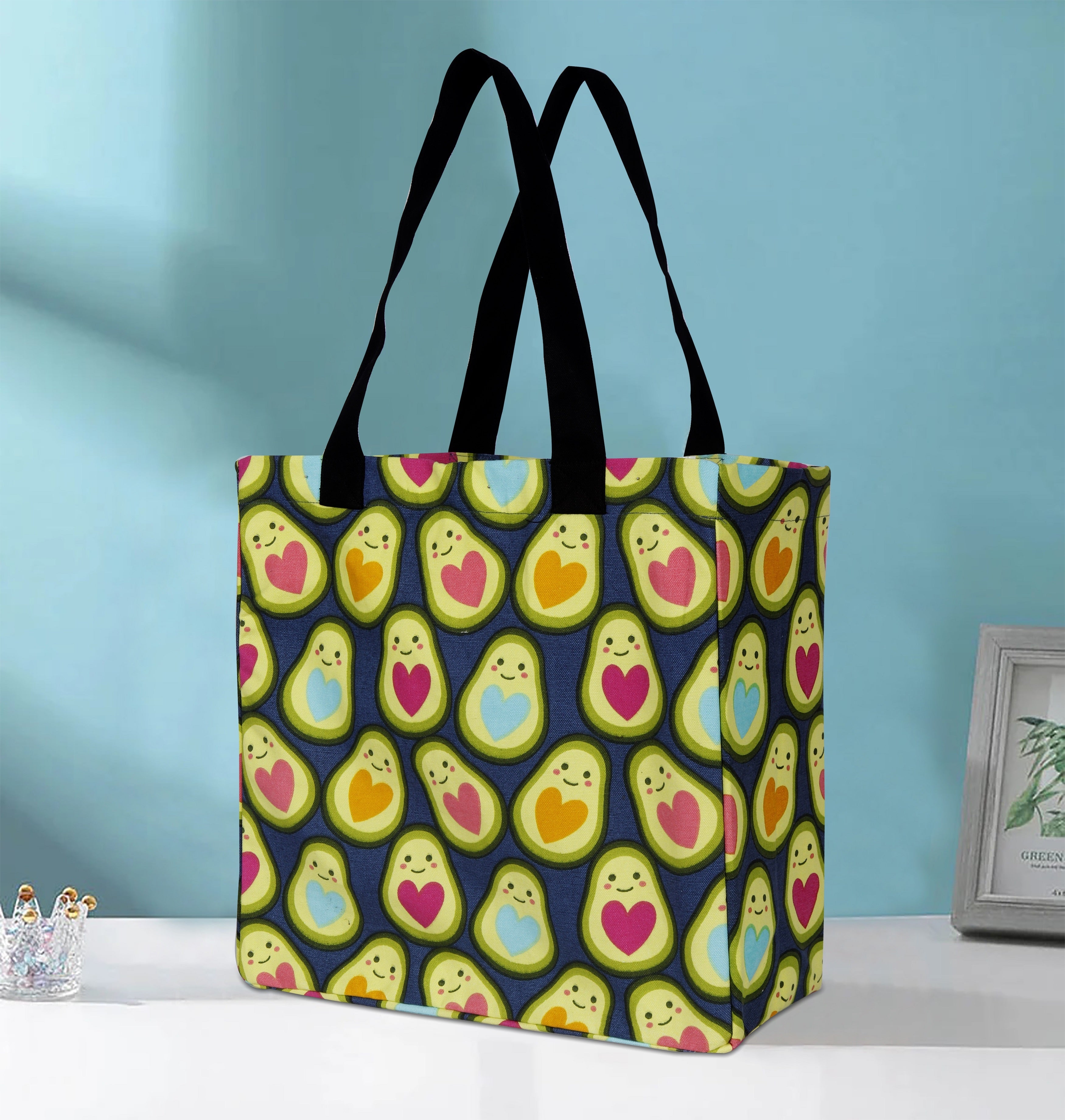 Cotton Canvas Avocado Vibe Digital Printed Shopping Tote Bags