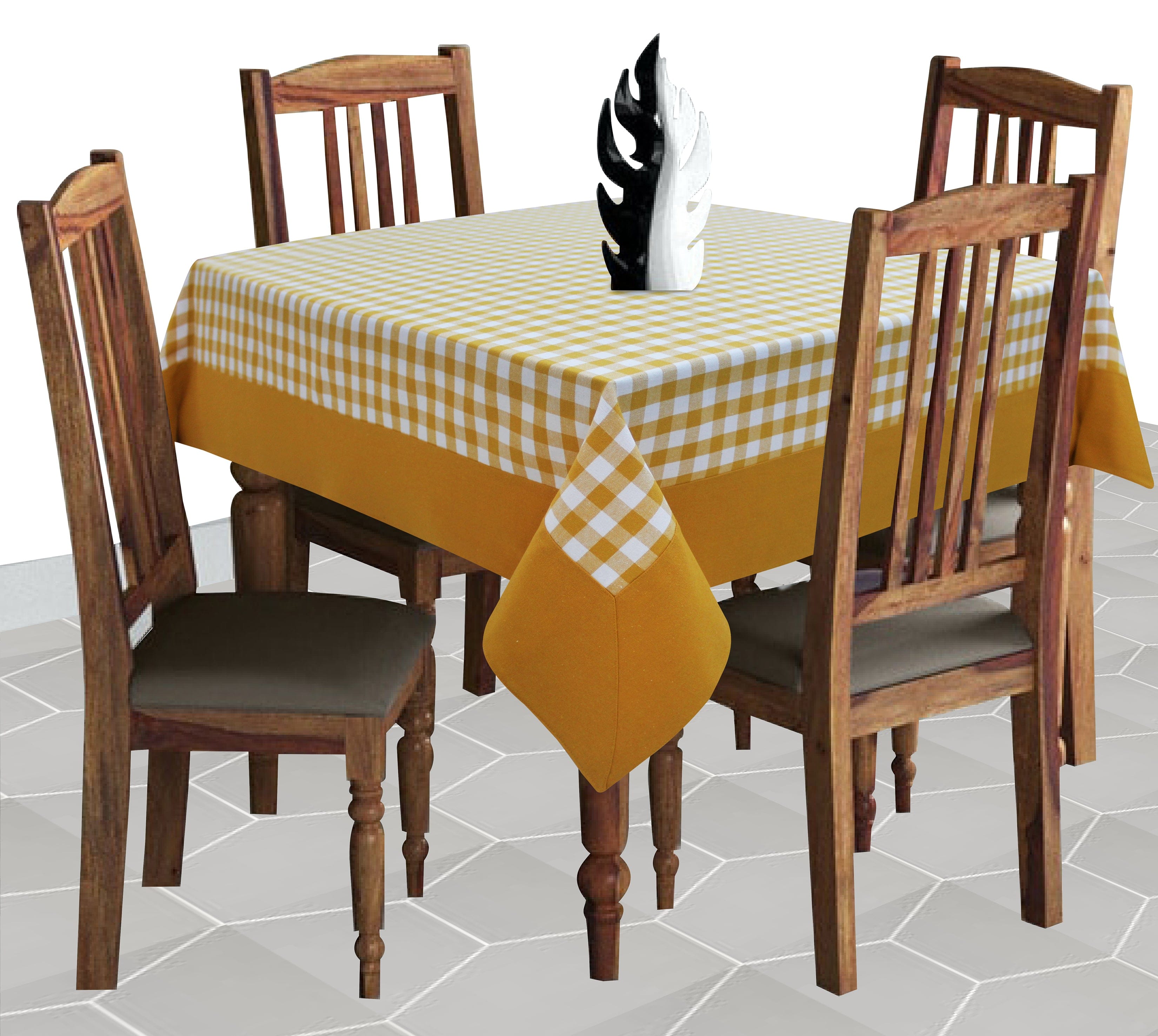 Cotton Gingham Check Yellow with Border 4 Seater Table Cloths