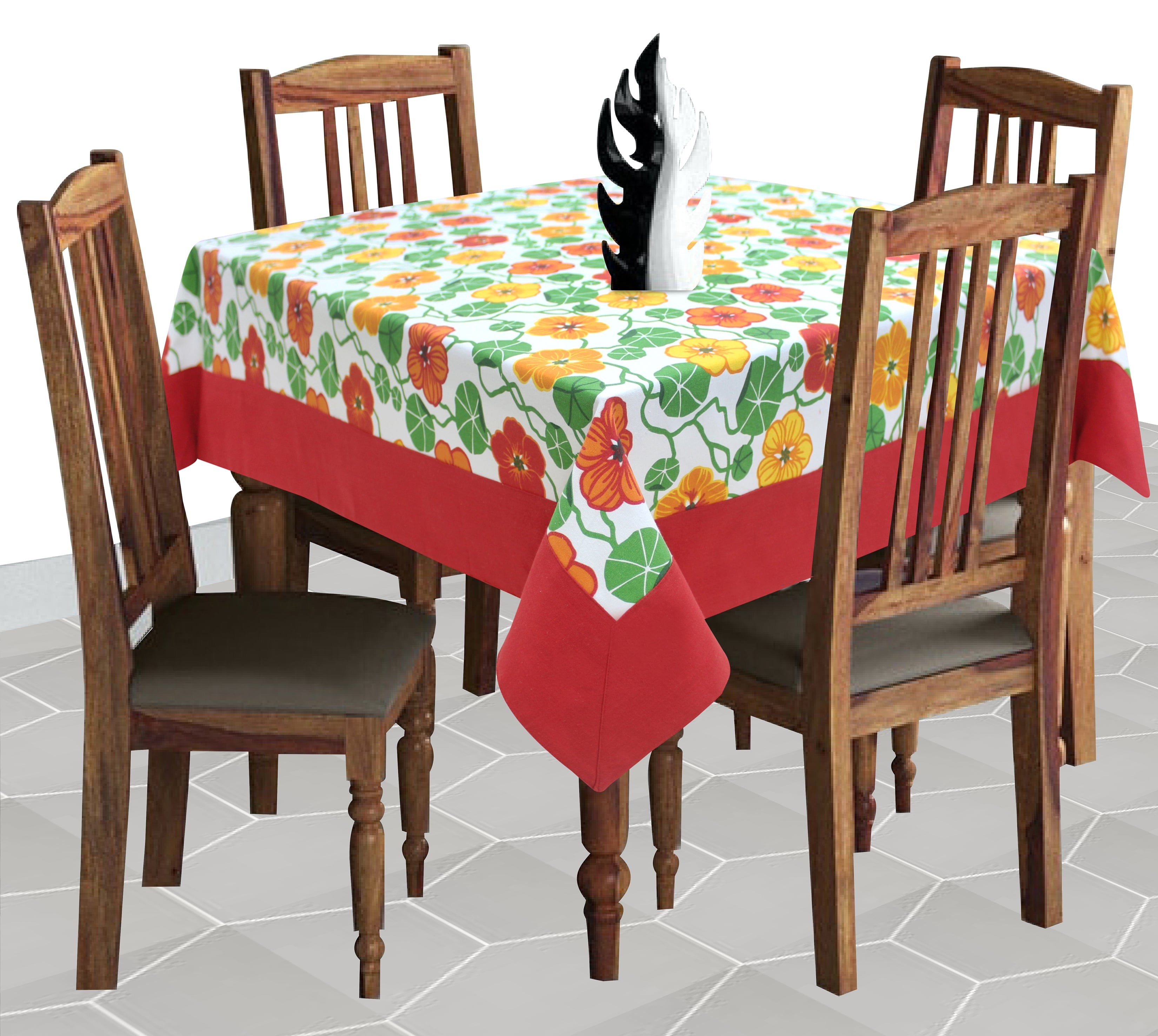 Cotton Green & Orange Floral with Border 4 Seater Table Cloths