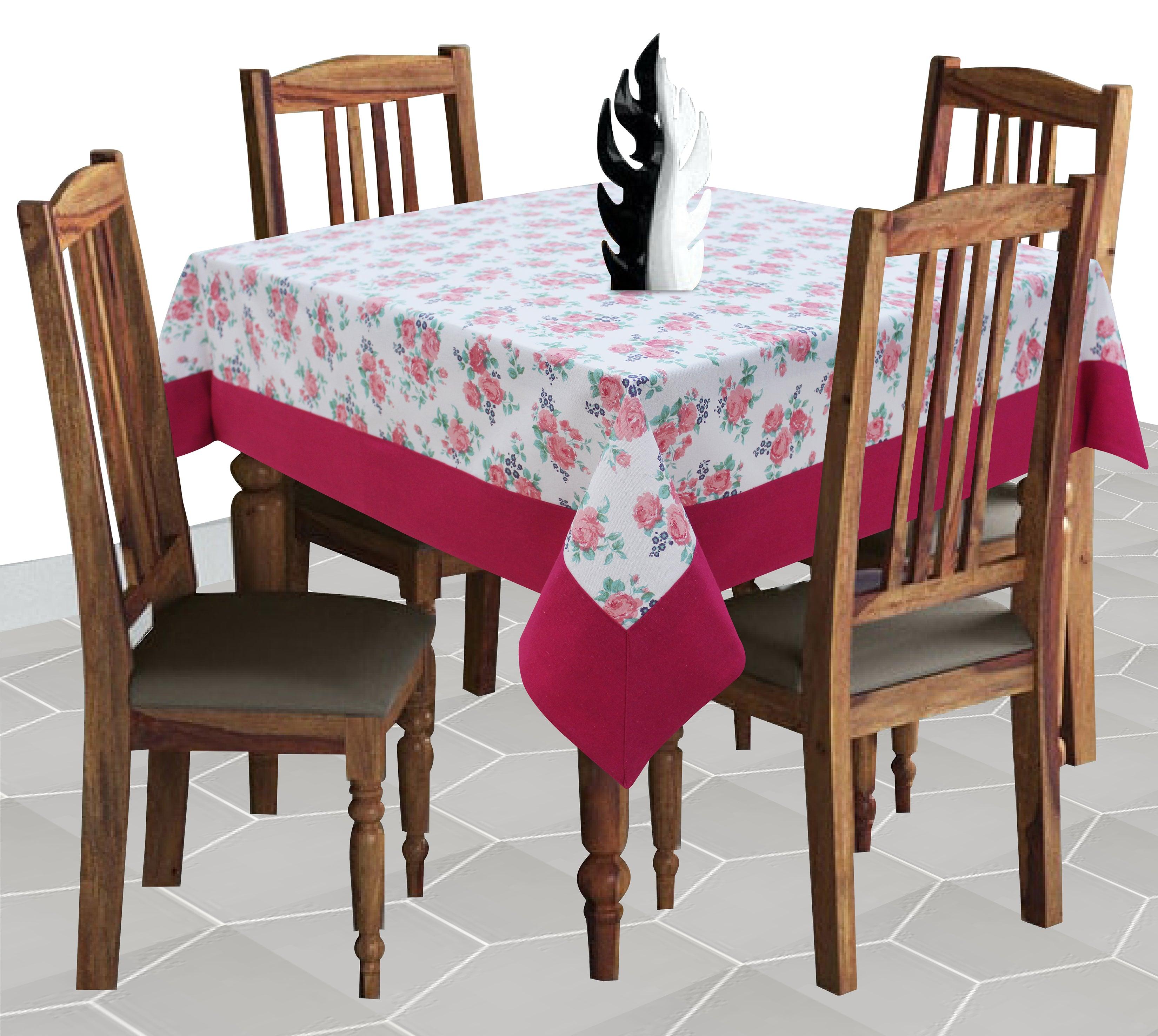 Cotton Small Pink Rose with Border 4 Seater Table Cloths