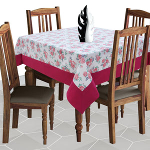 Cotton Small Pink Rose with Border 4 Seater Table Cloths Pack of 1 freeshipping - Airwill