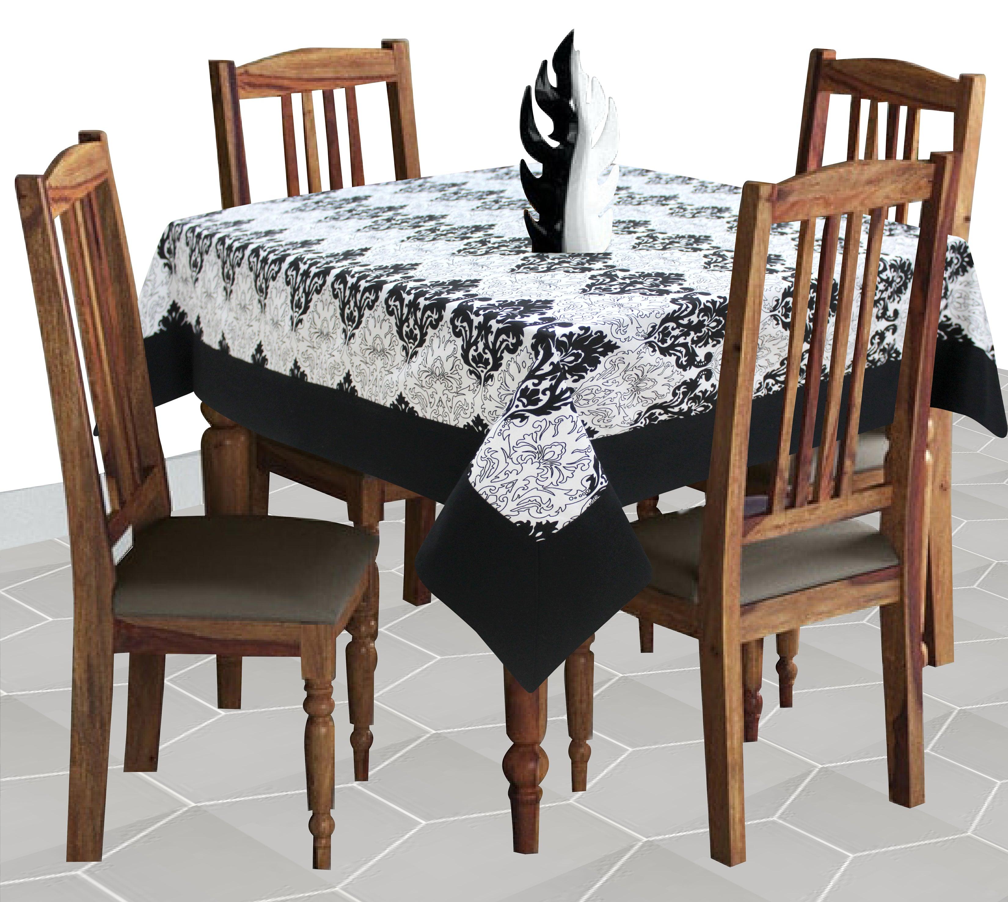 Cotton Black & White Damask with Border 4 Seater Table Cloths