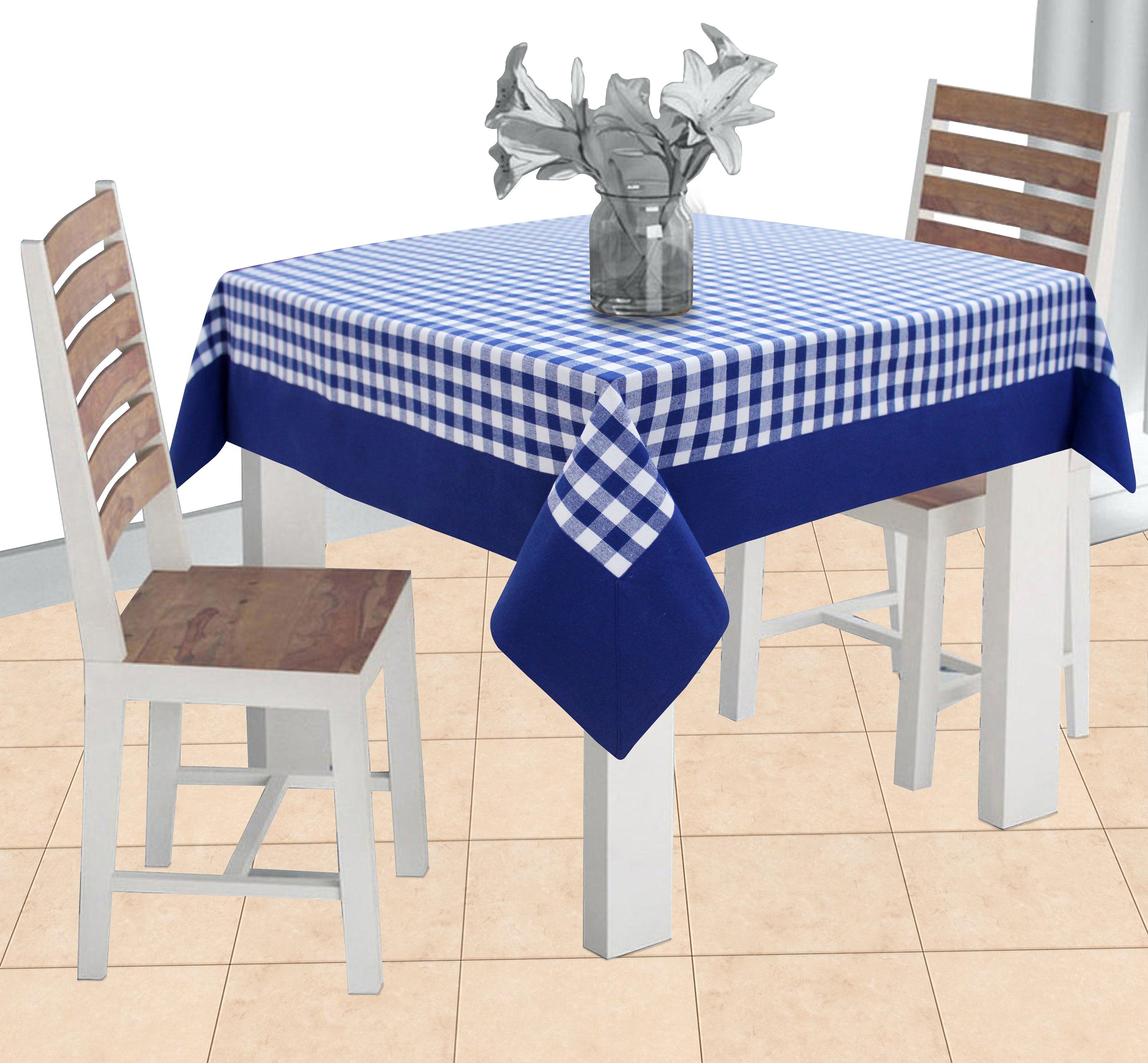 Cotton Gingham Check Blue with Attached Border 2 Seaters Table Cloths
