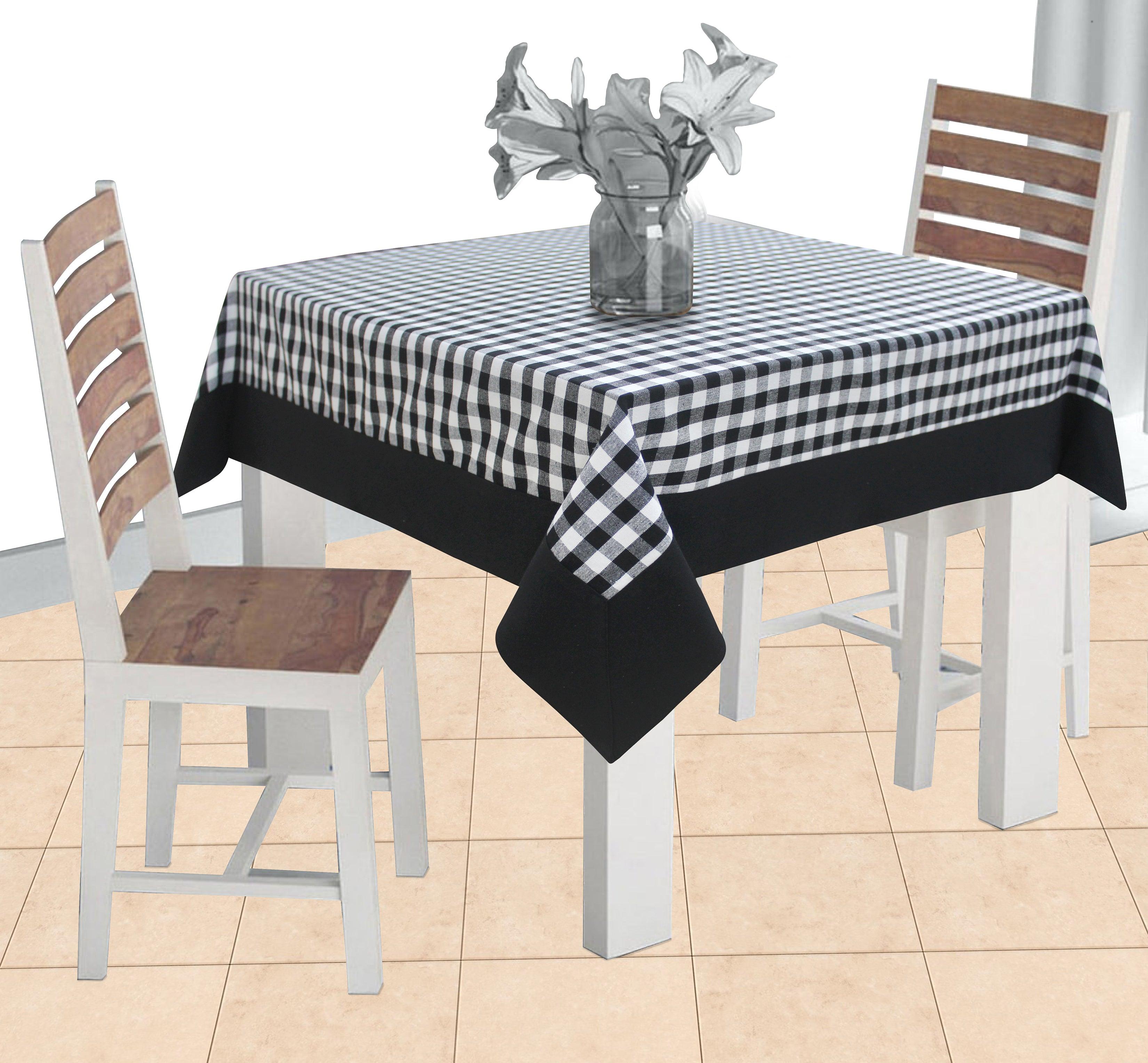 Cotton Gingham Check Black with Attached Border 2 Seaters Table Cloths