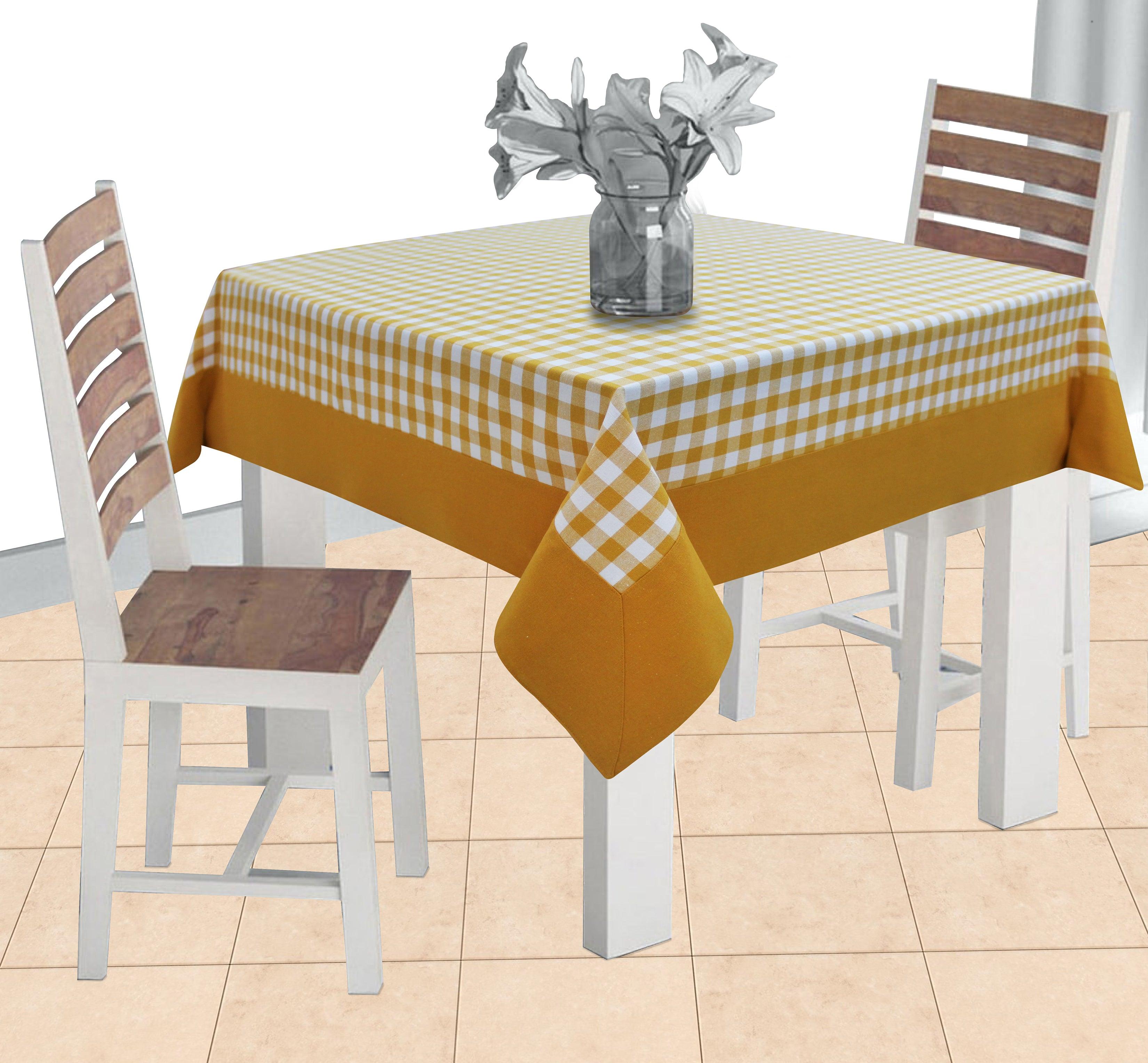 Cotton Gingham Check Yellow with Attached Border 2 Seaters Table Cloths