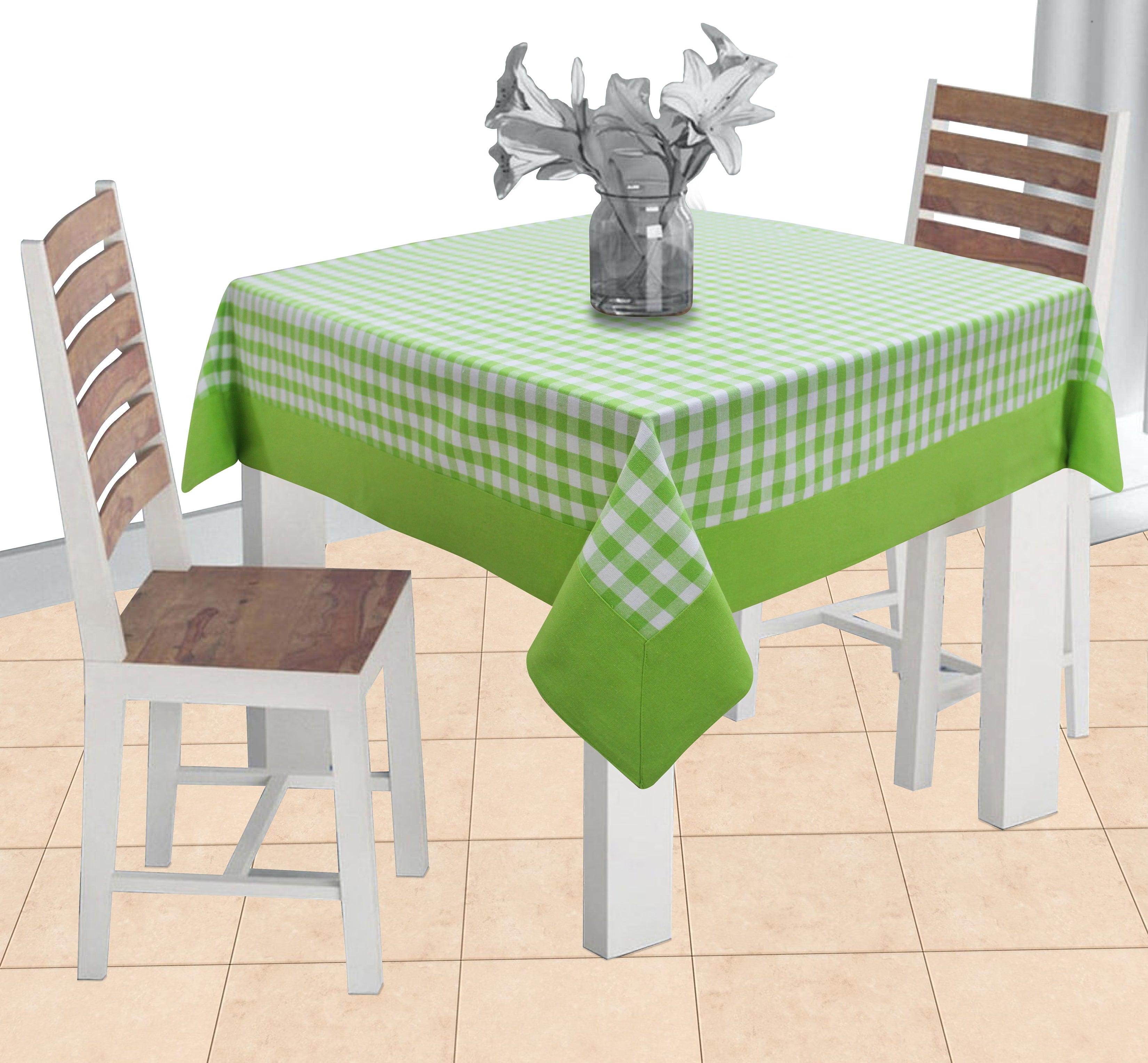 Cotton Gingham Check Green with Attached Border 2 Seaters Table Cloths