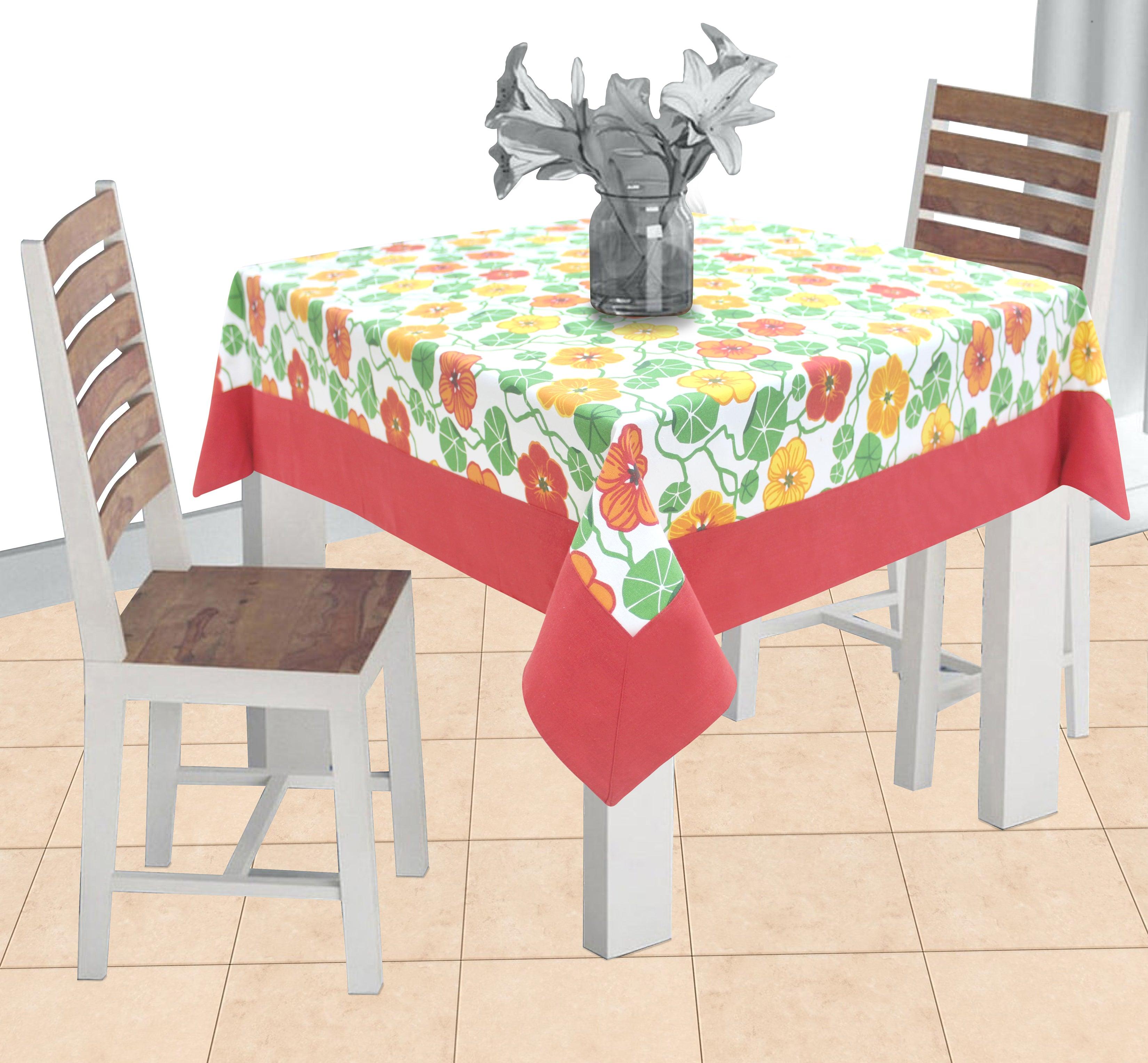 Cotton Green & Orange Floral with Attached Border 2 Seaters Table Cloths