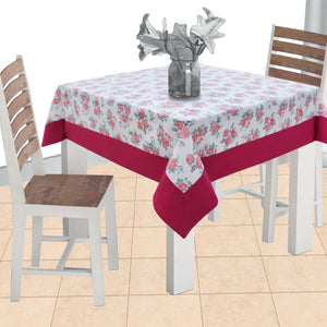 Cotton Small Pink Rose Flower with Border 2 Seater Table Cloths Pack of 1 freeshipping - Airwill