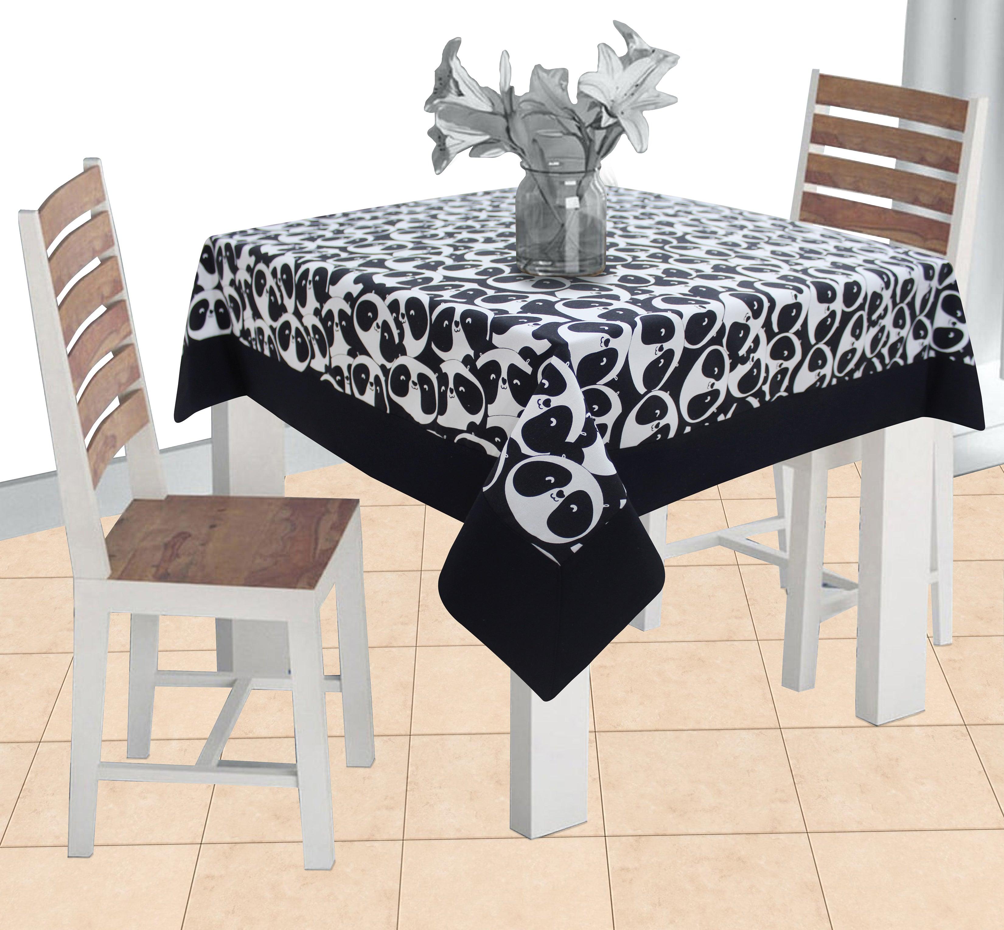 Cotton Black Panda with Attached Border 2 Seaters Table Cloths