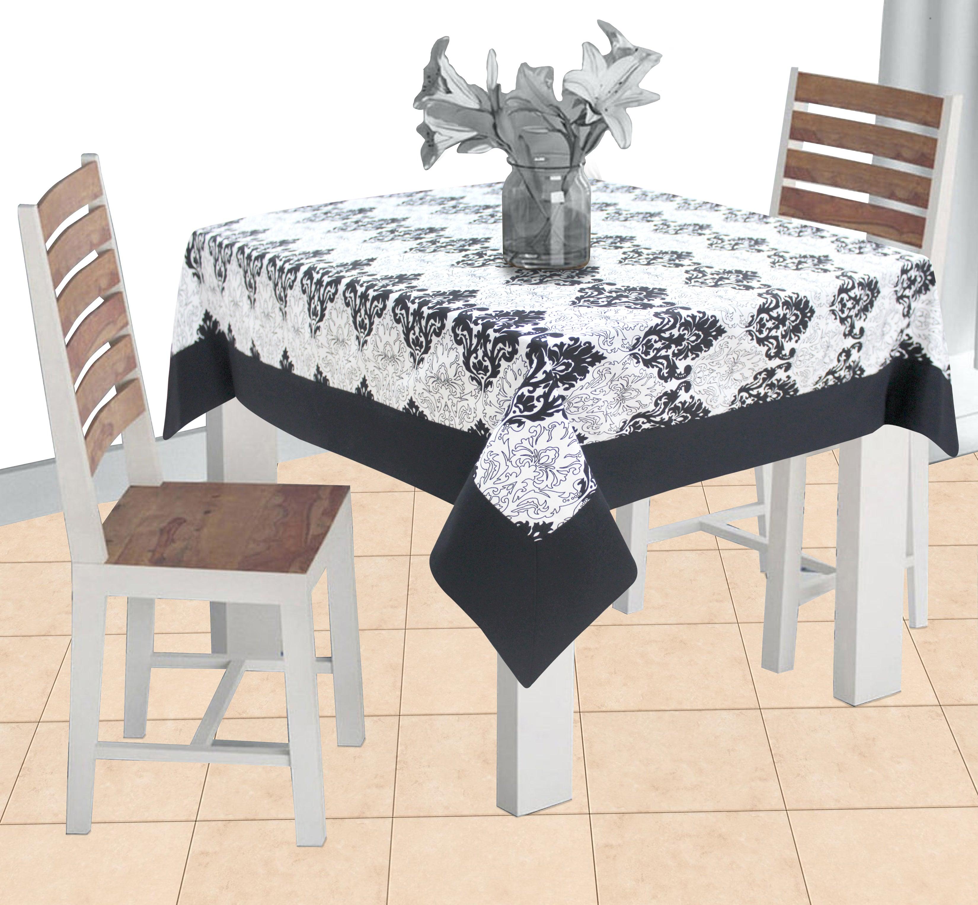 Cotton Black & White Damask with Attached Border 2 Seaters Table Cloths