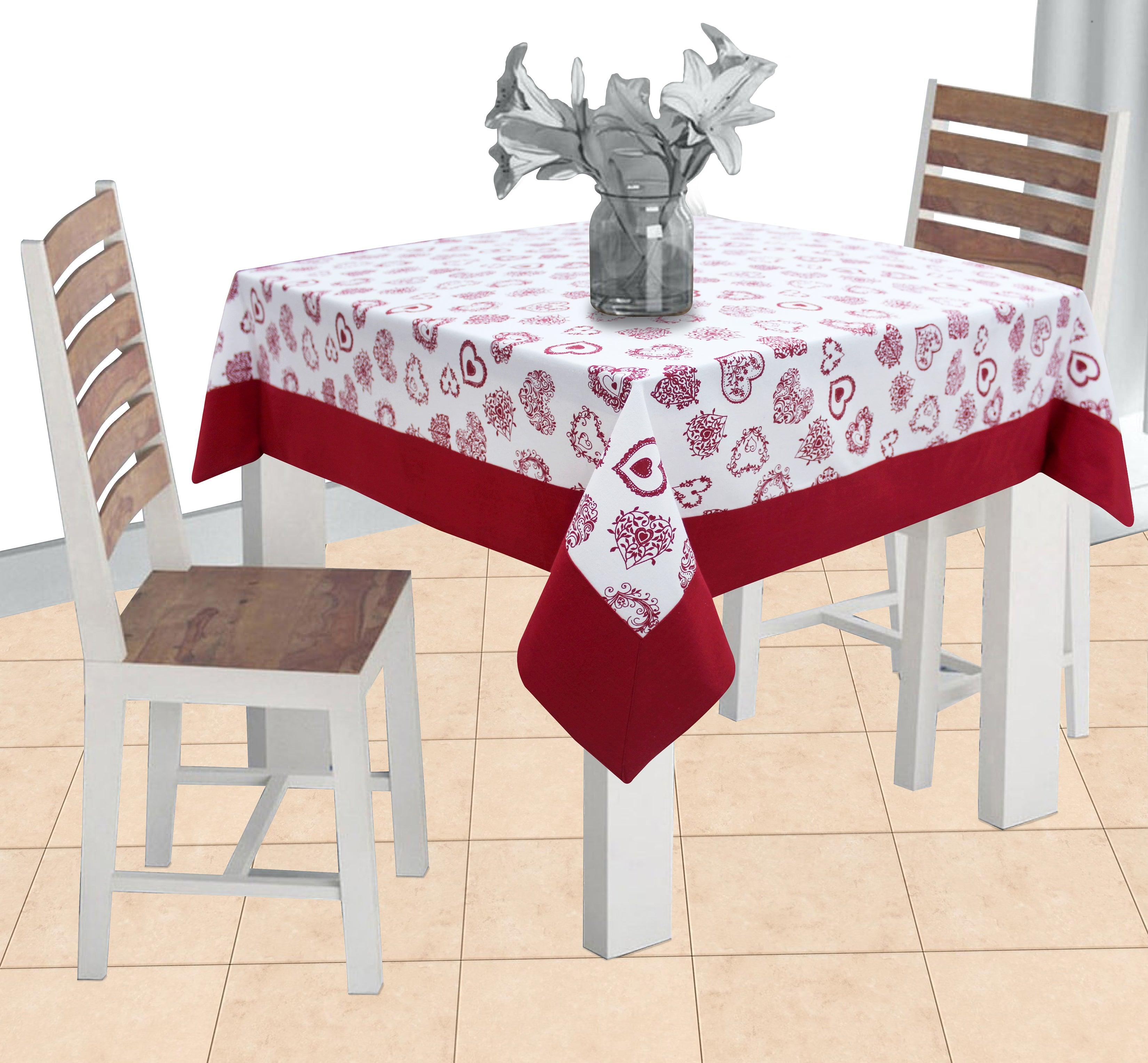 Cotton Red Heart with Attached Border 2 Seaters Table Cloths