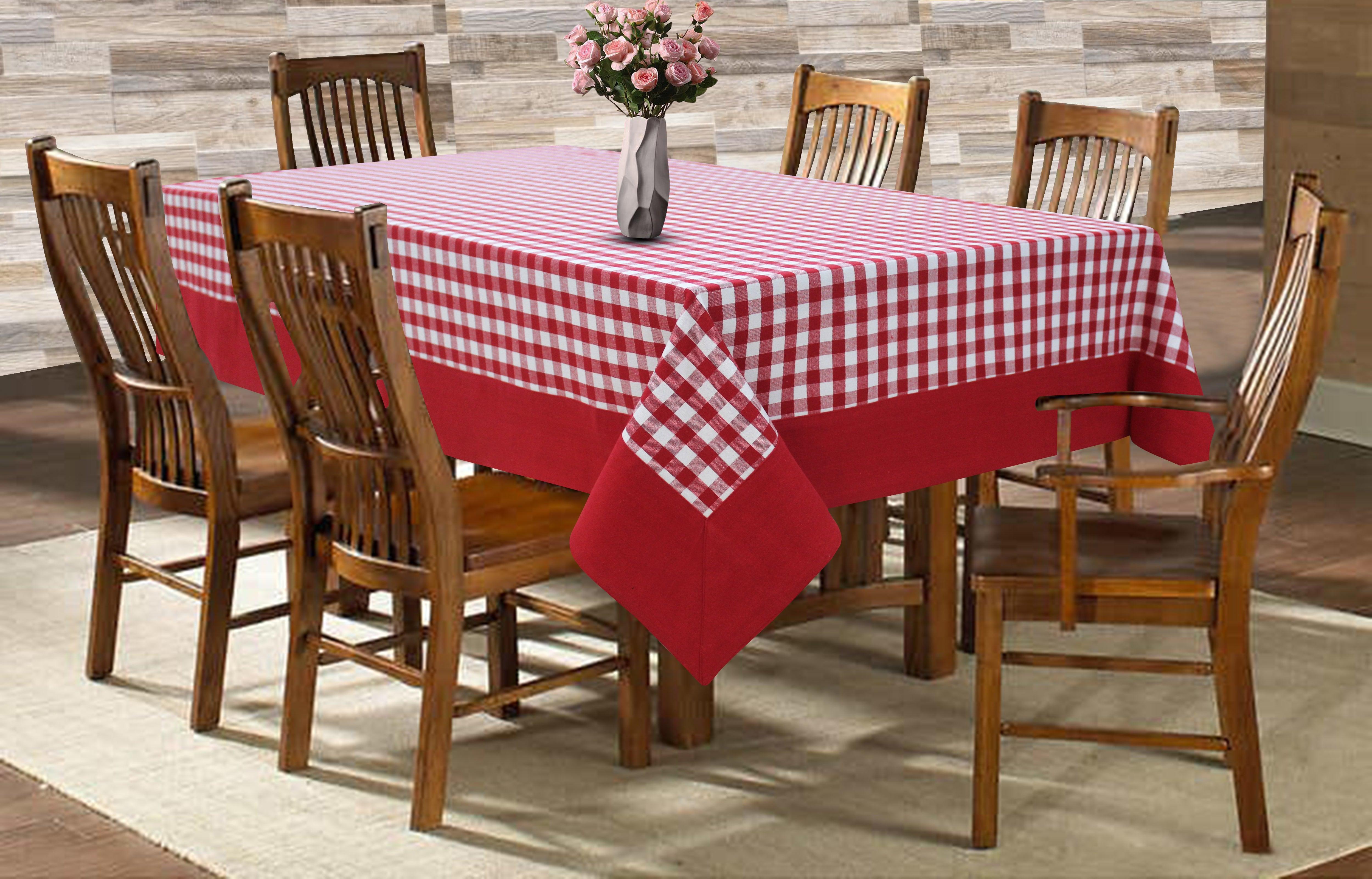 Cotton Gingham Check Red with Border 6 Seater Table Cloths