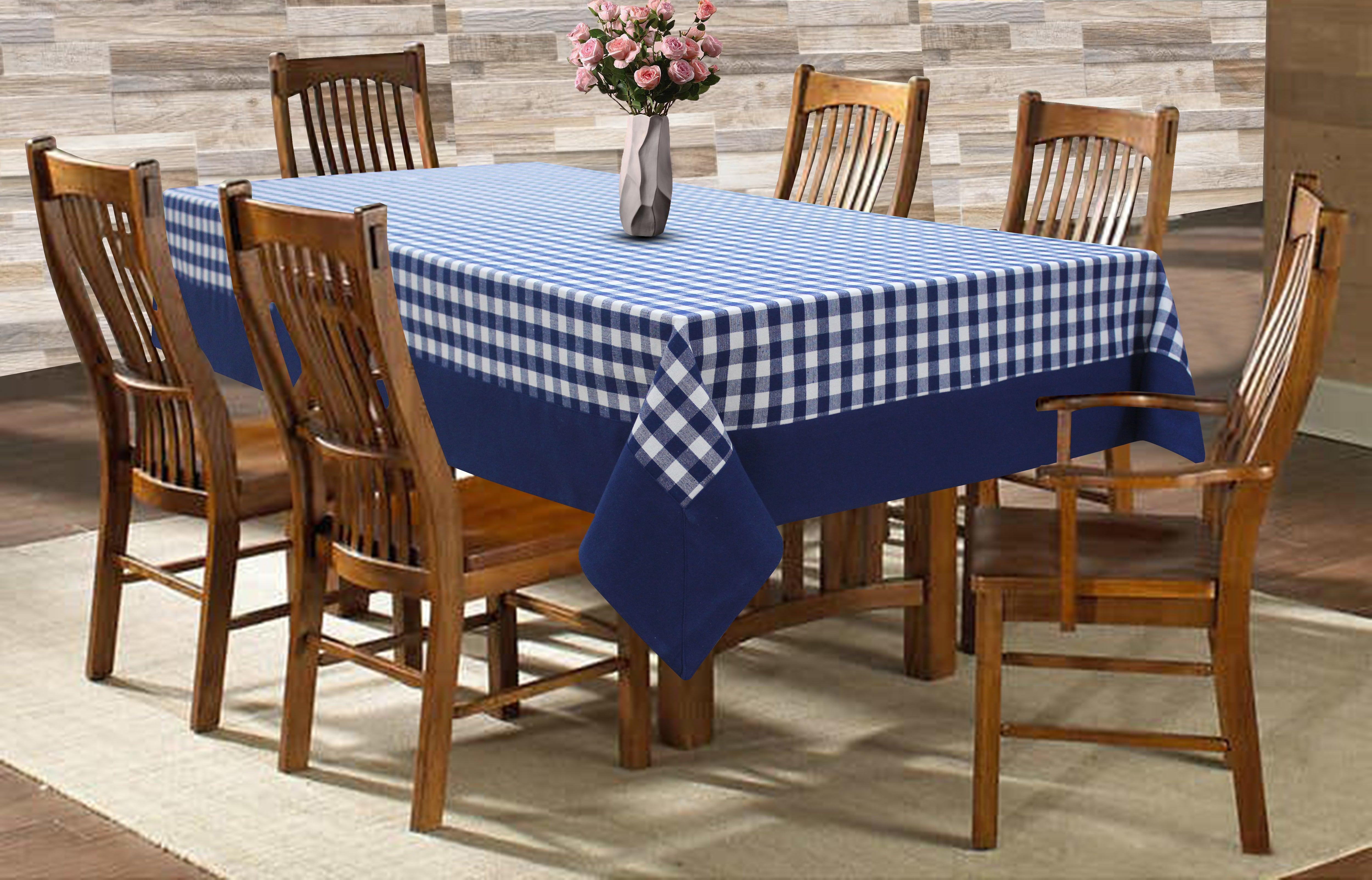 Cotton Gingham Check Blue with Border 6 Seater Table Cloths