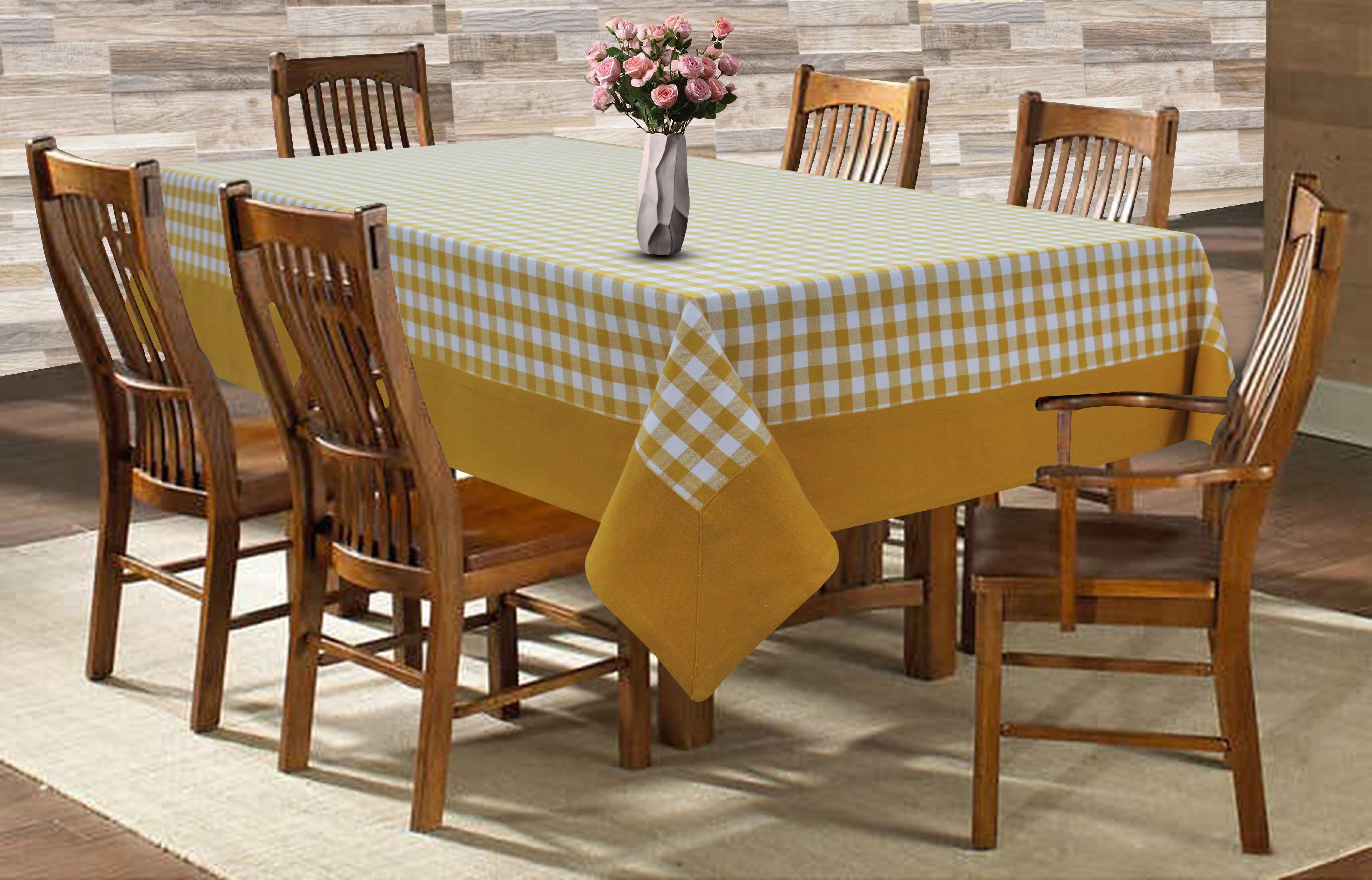 Cotton Gingham Check Yellow with Border 6 Seater Table Cloths