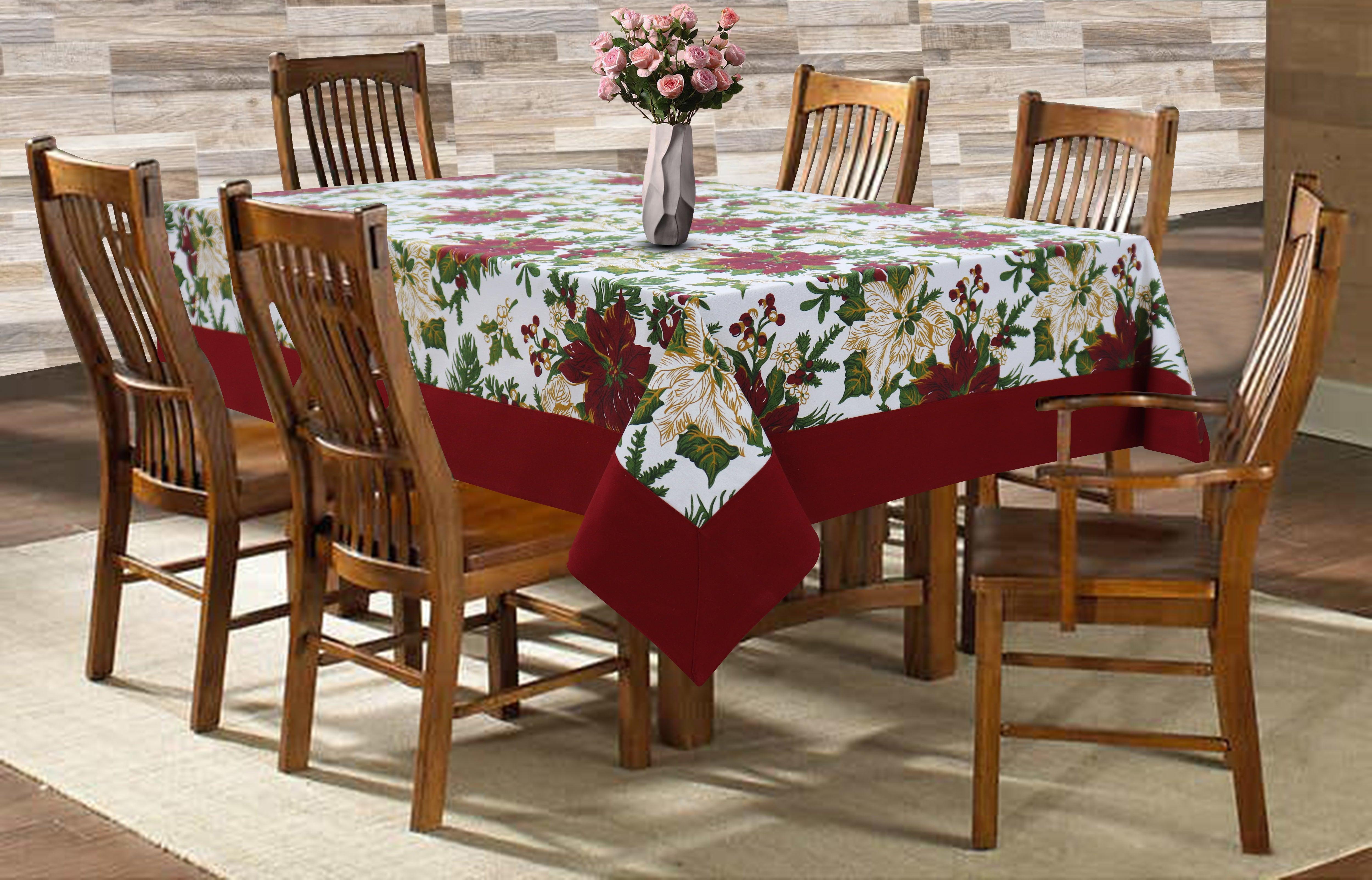 Cotton Maroon Floral with Border 6 Seater Table Cloths
