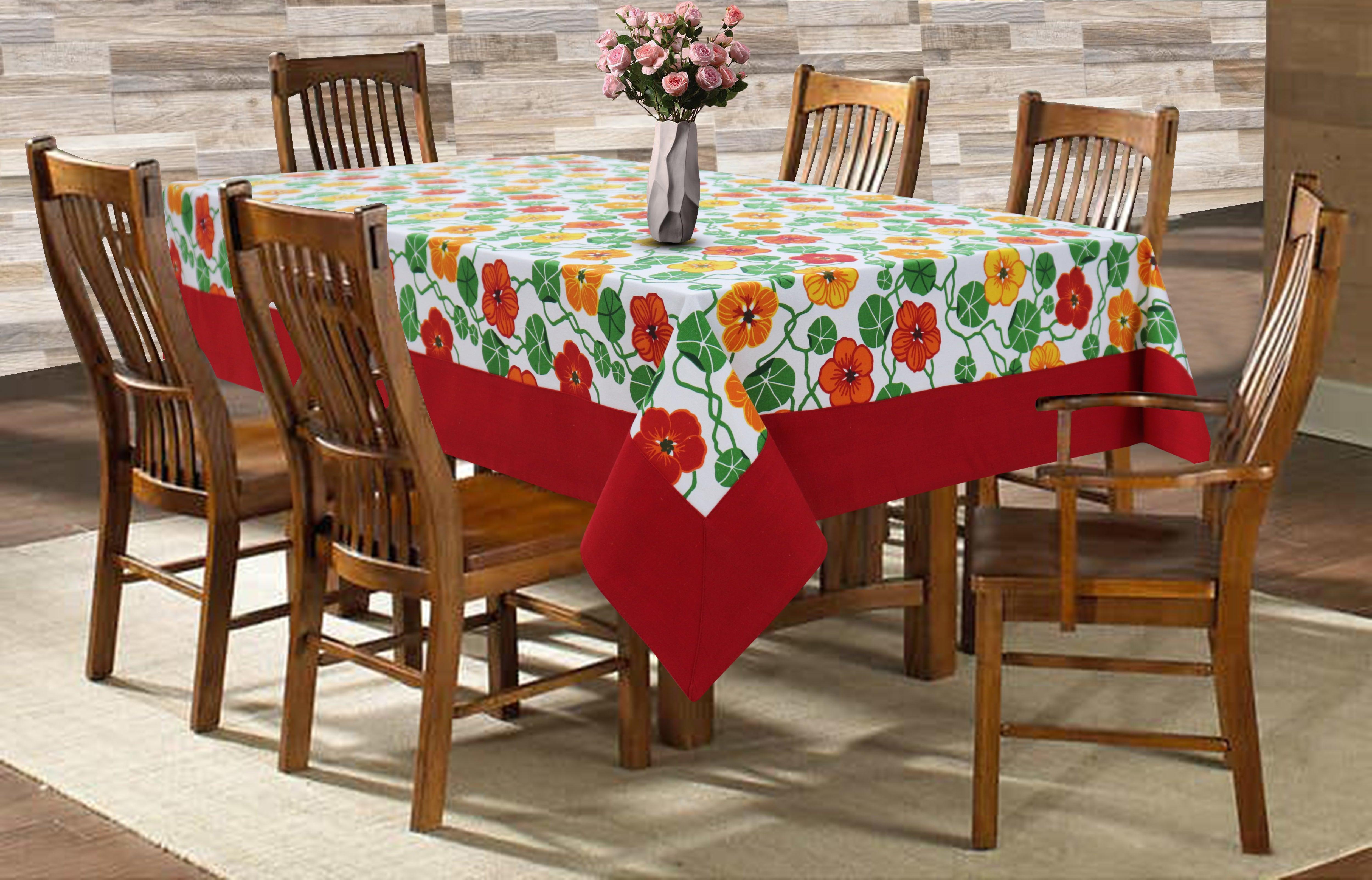 Cotton Green & Orange Floral with Border 6 Seater Table Cloths