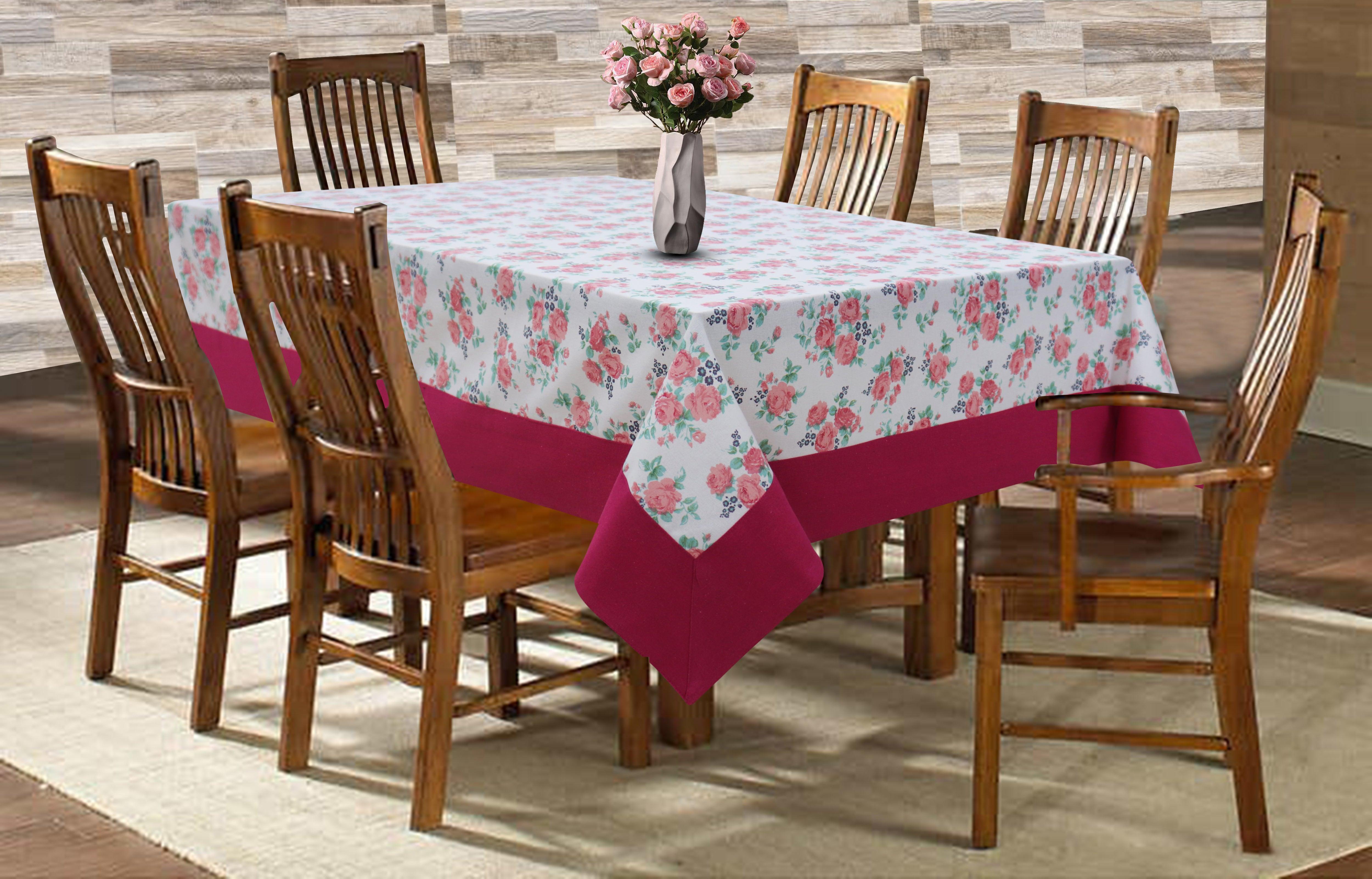 Cotton Small Pink Rose with Border 6 Seater Table Cloths