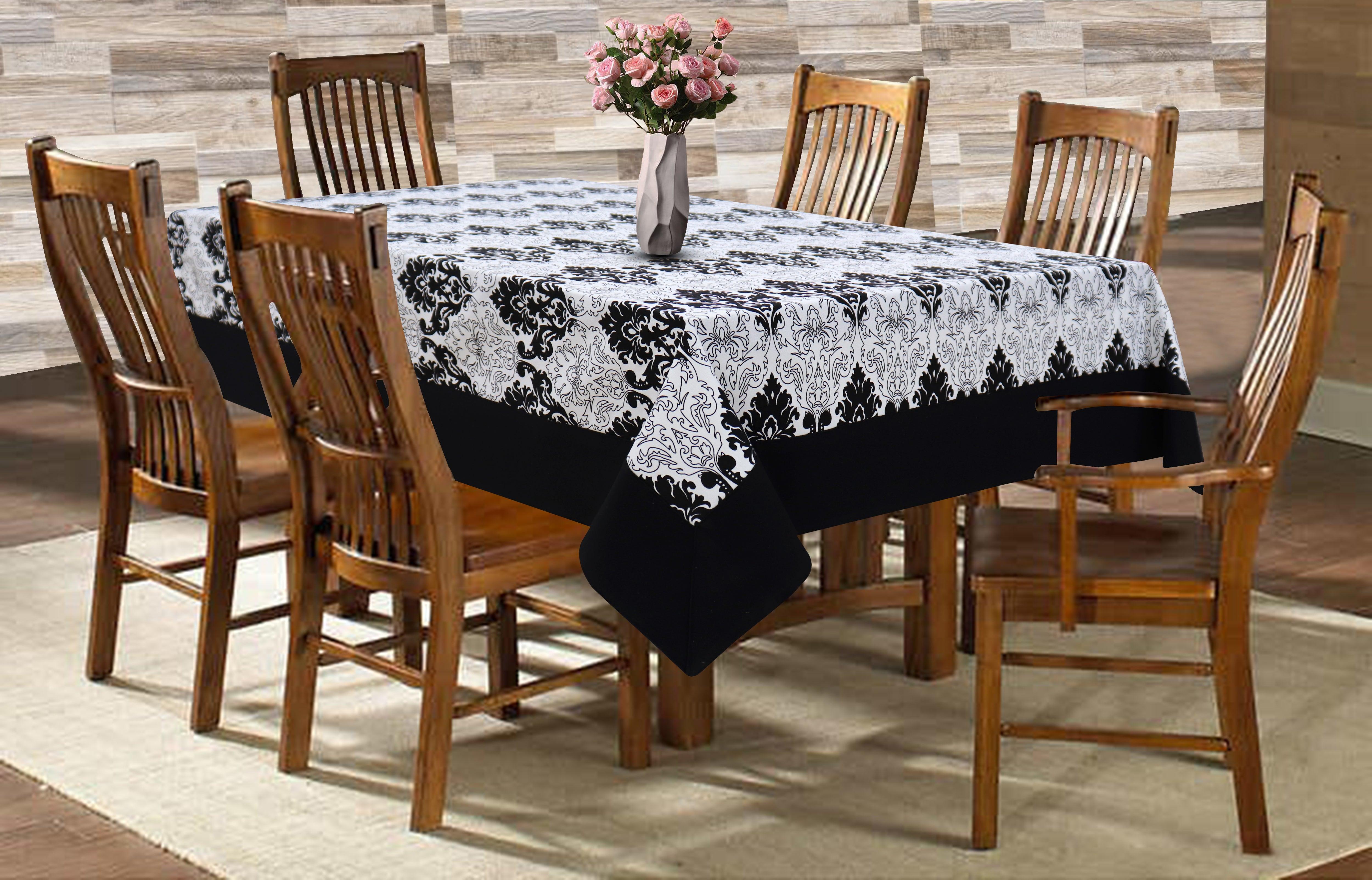 Cotton Black & White Damask with Border 6 Seater Table Cloths