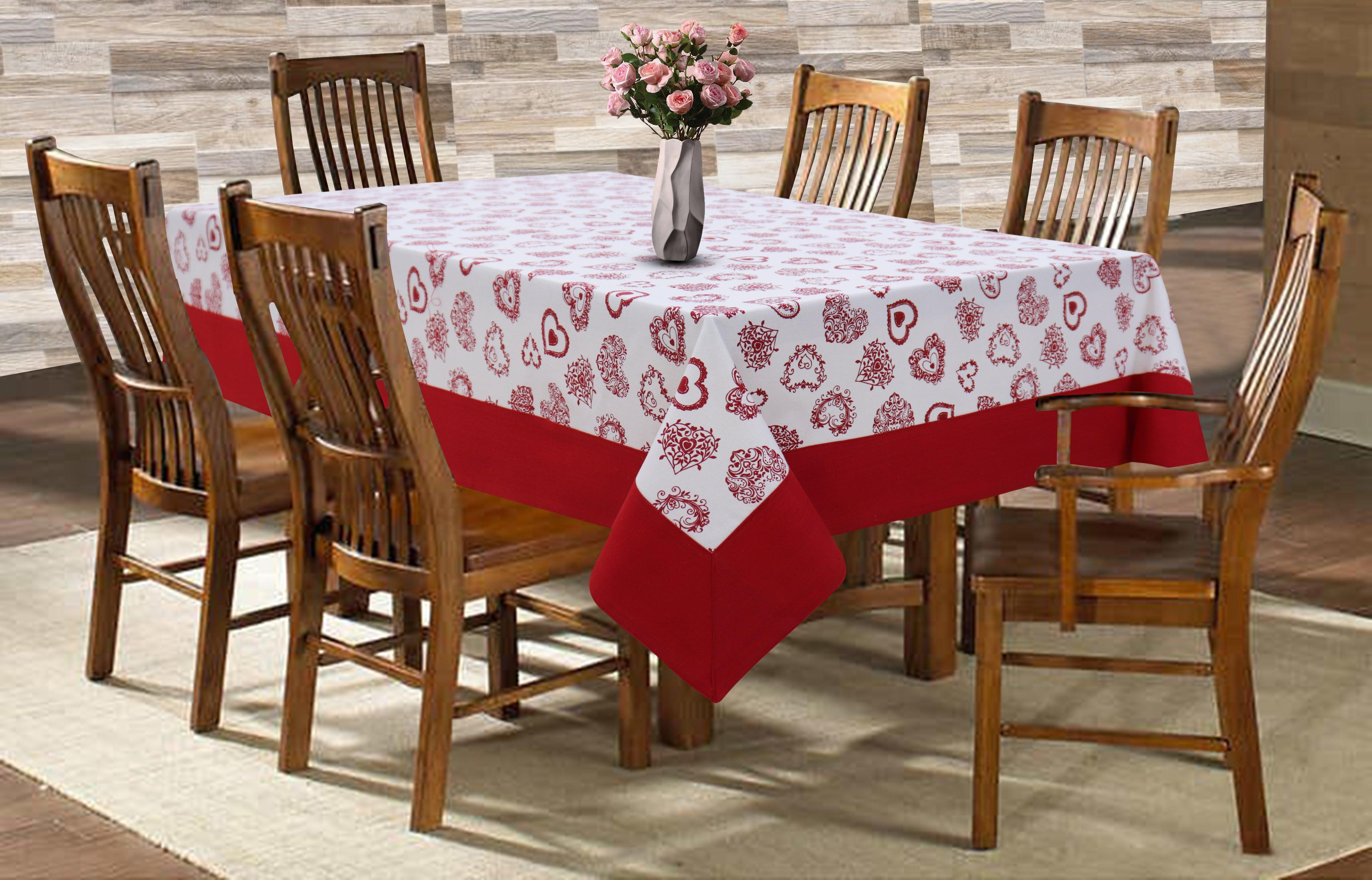 Cotton Red Heart with Border 6 Seater Table Cloths