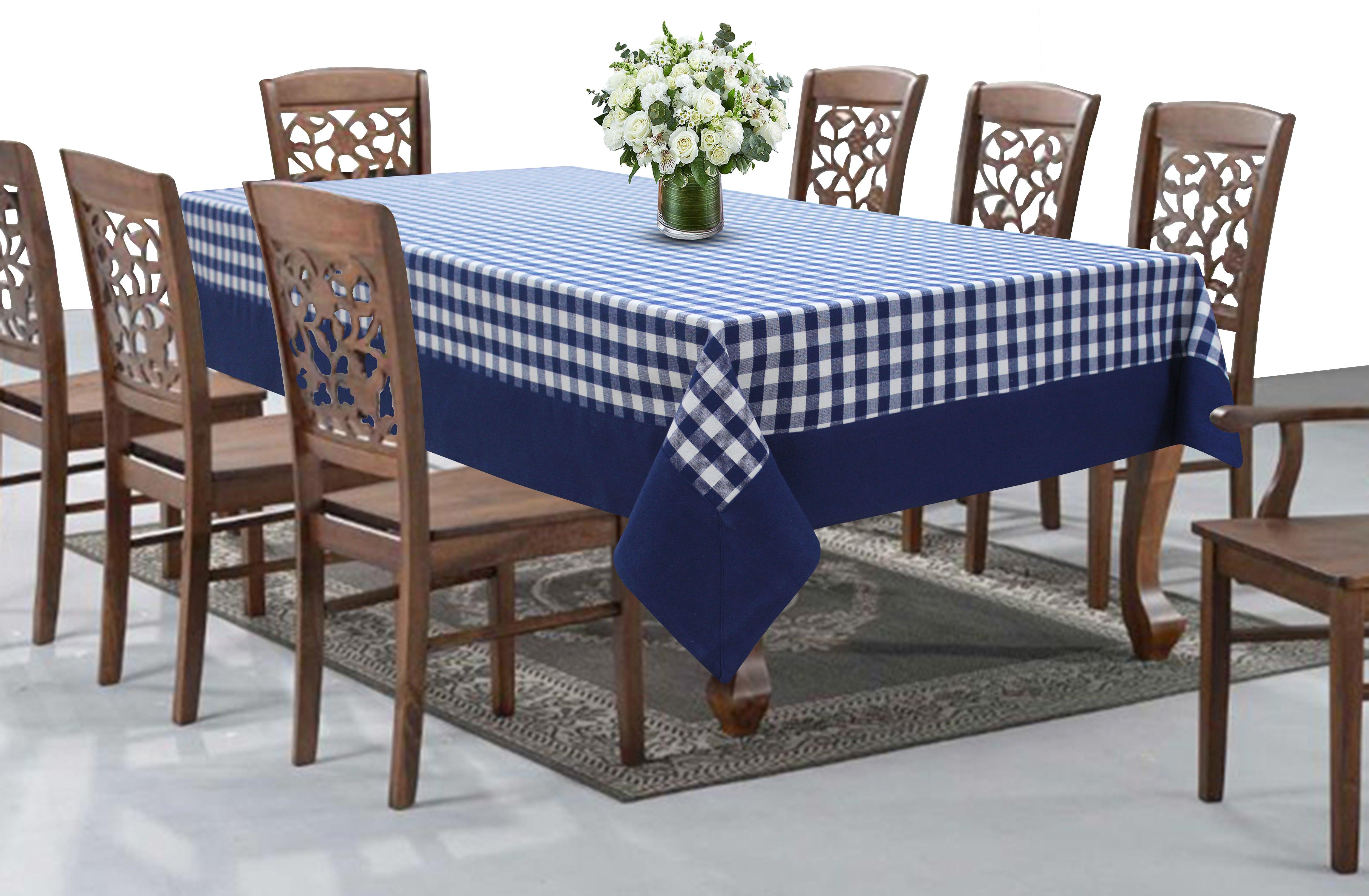 Cotton Gingham Check Blue with Border 8 Seater Table Cloths