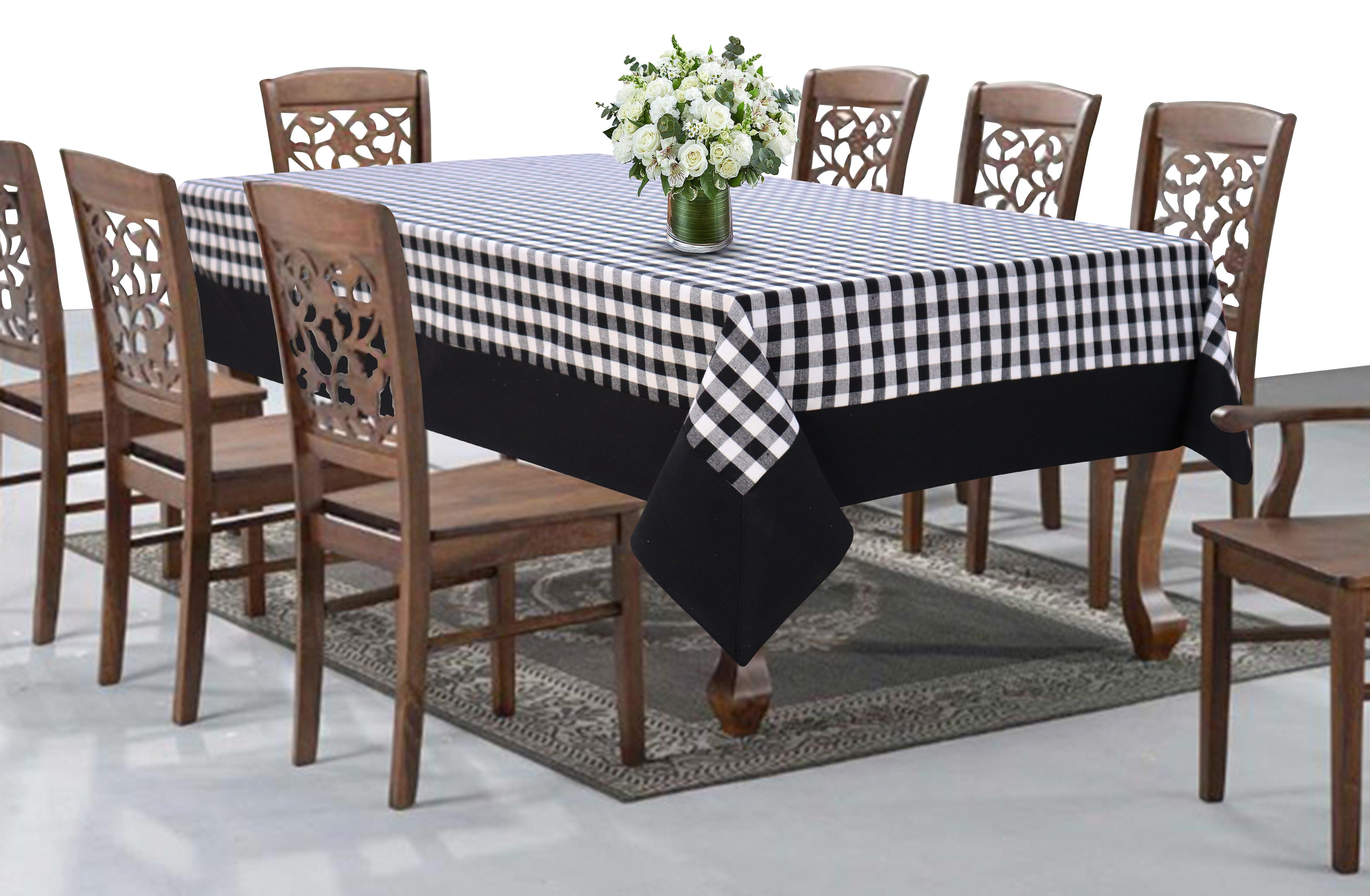 Cotton Gingham Check Black with Border 8 Seater Table Cloth