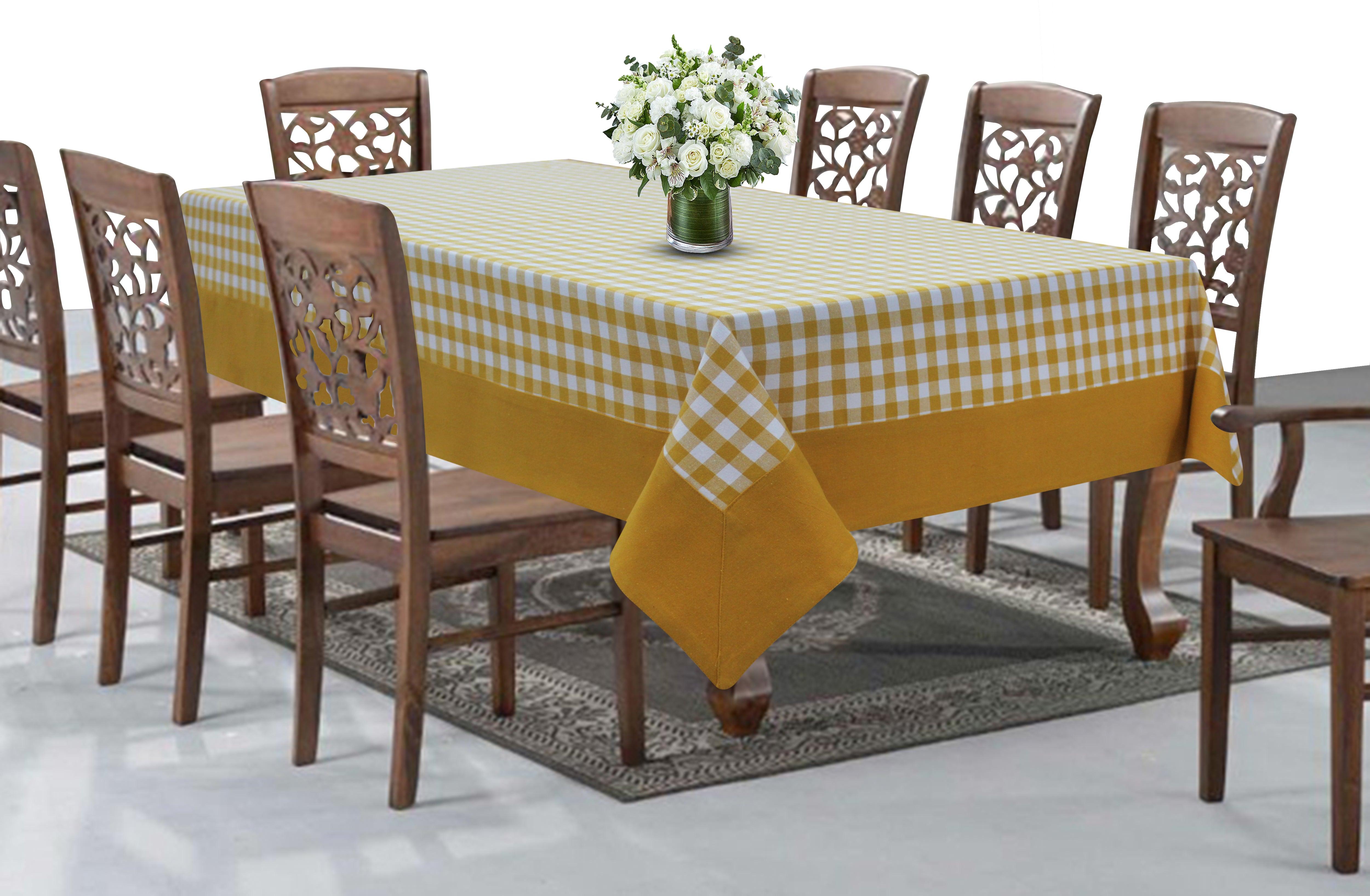 Cotton Gingham Check Yellow with Border 8 Seater Table Cloths