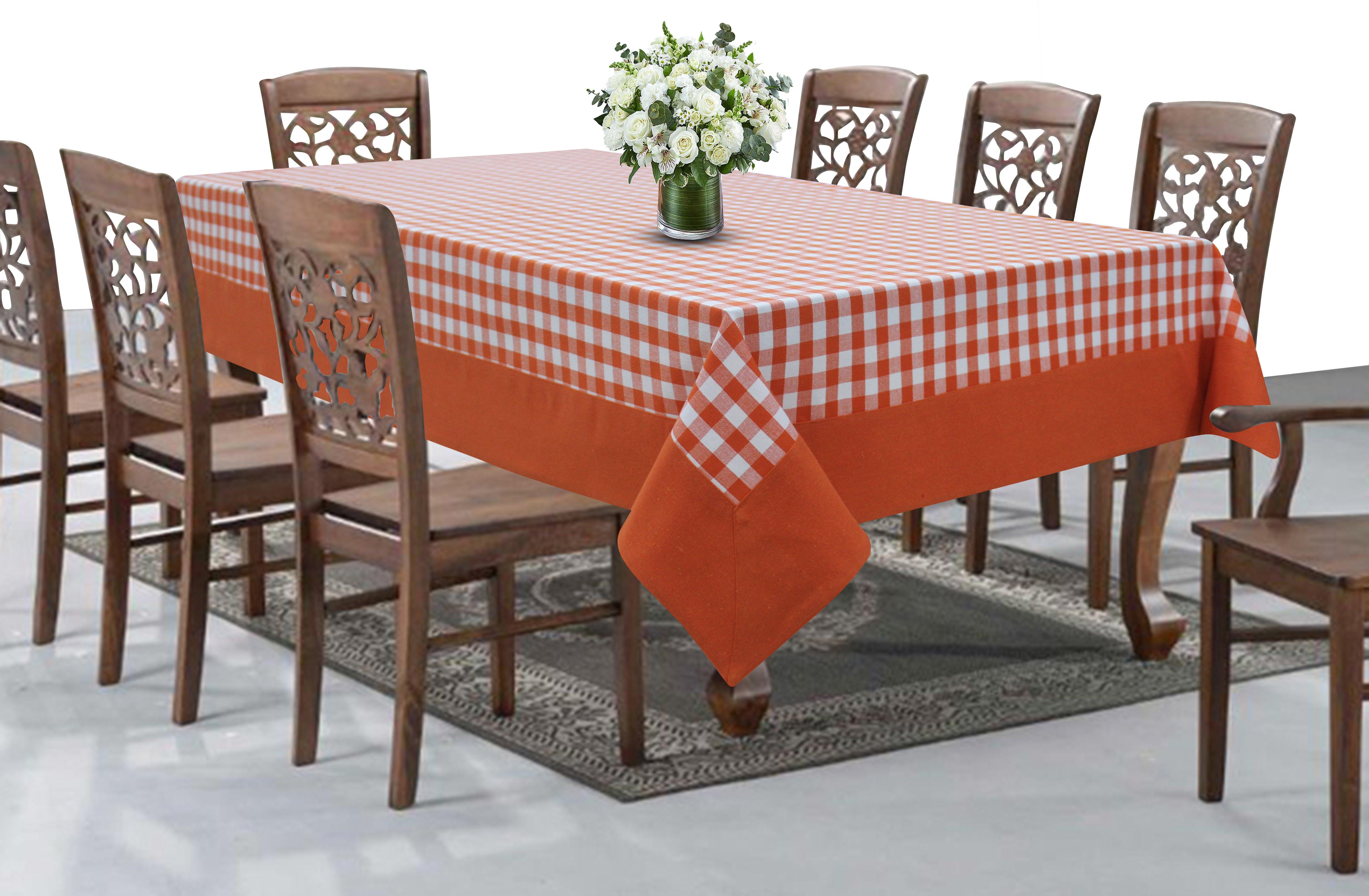 Cotton Gingham Check Orange with Border 8 Seater Table Cloths